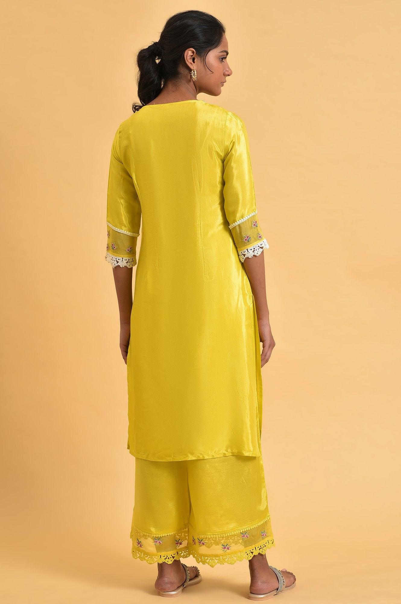 Yellow Embroidered Shantun Plus Size Festive kurta - wforwoman
