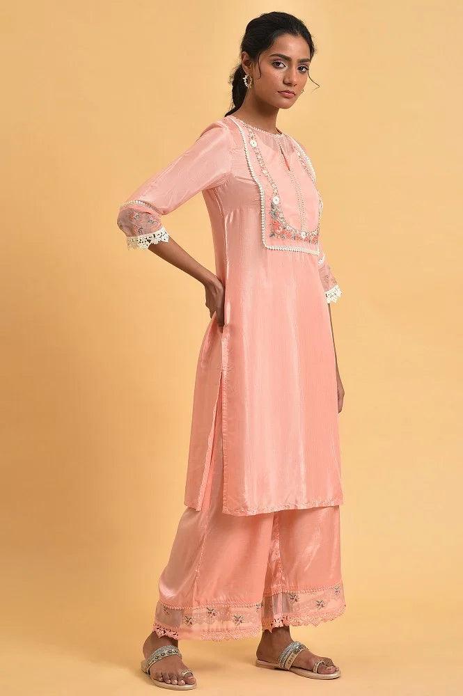 Pink Embroidered Shantun Festive kurta - wforwoman