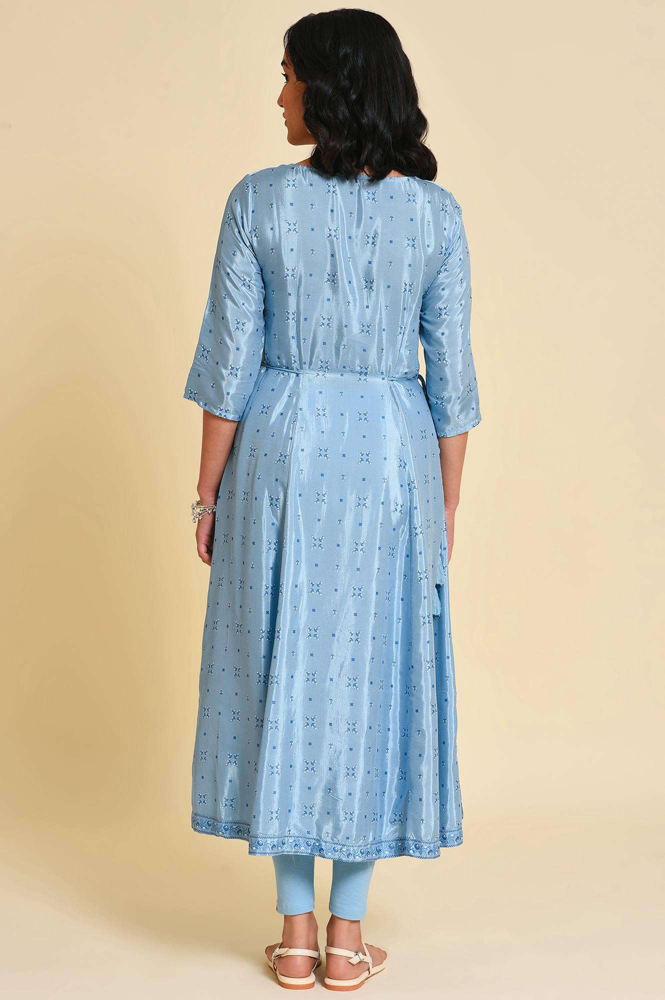 Blue Sequined Shantung kurta - wforwoman