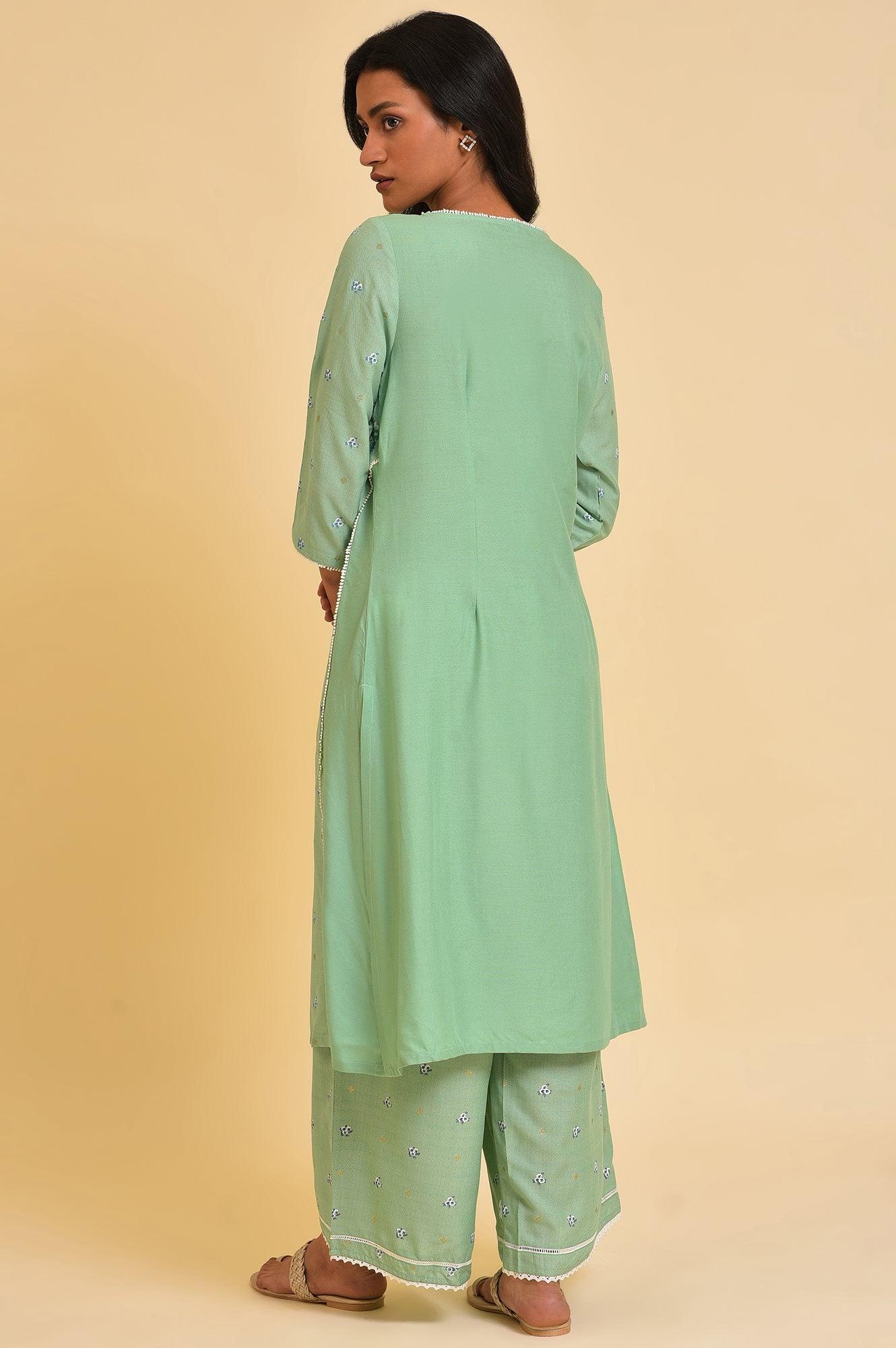 Plus Size Green Embroidered Straight kurta - wforwoman