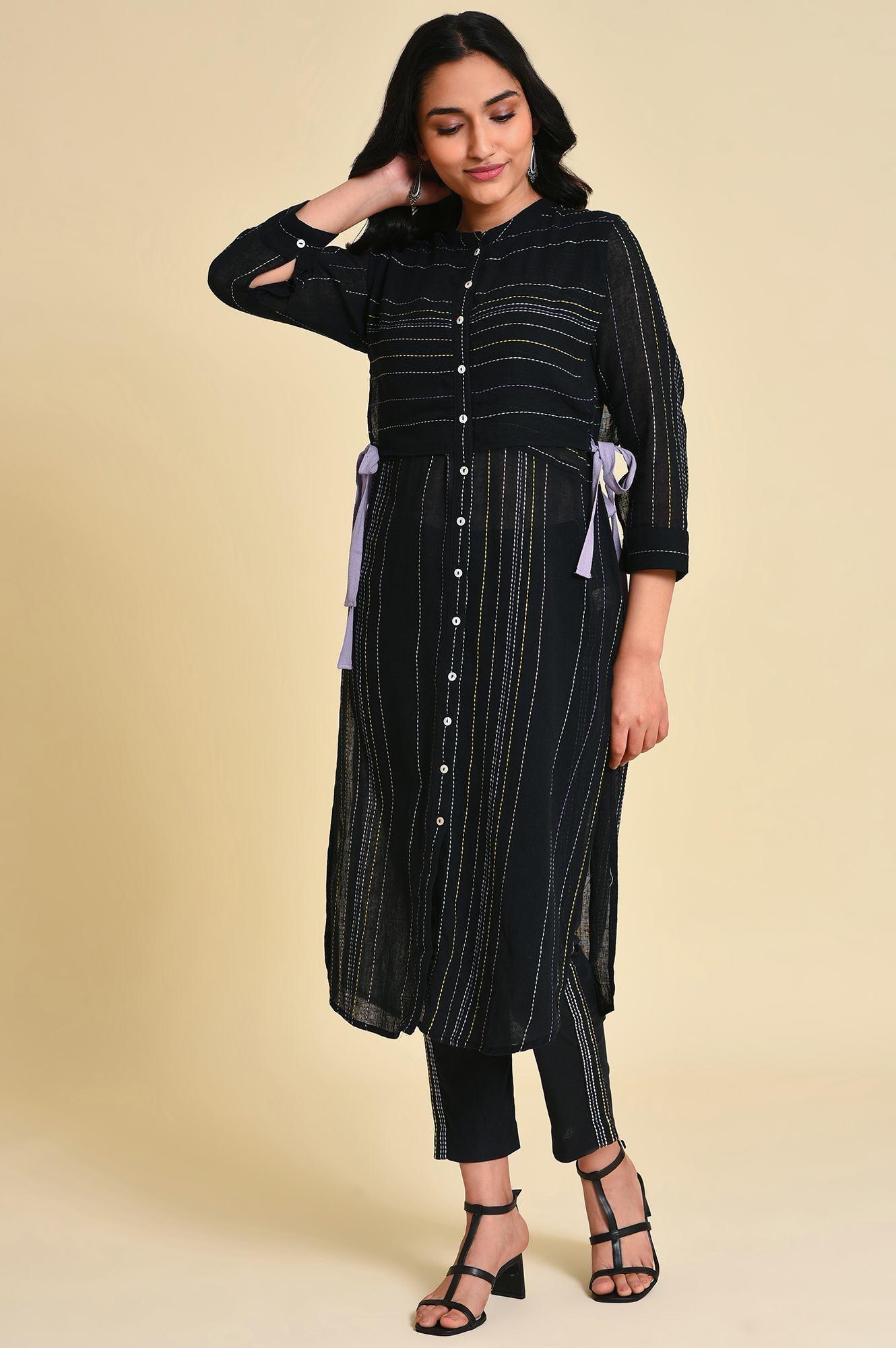 Black Mock Vest kurta - wforwoman