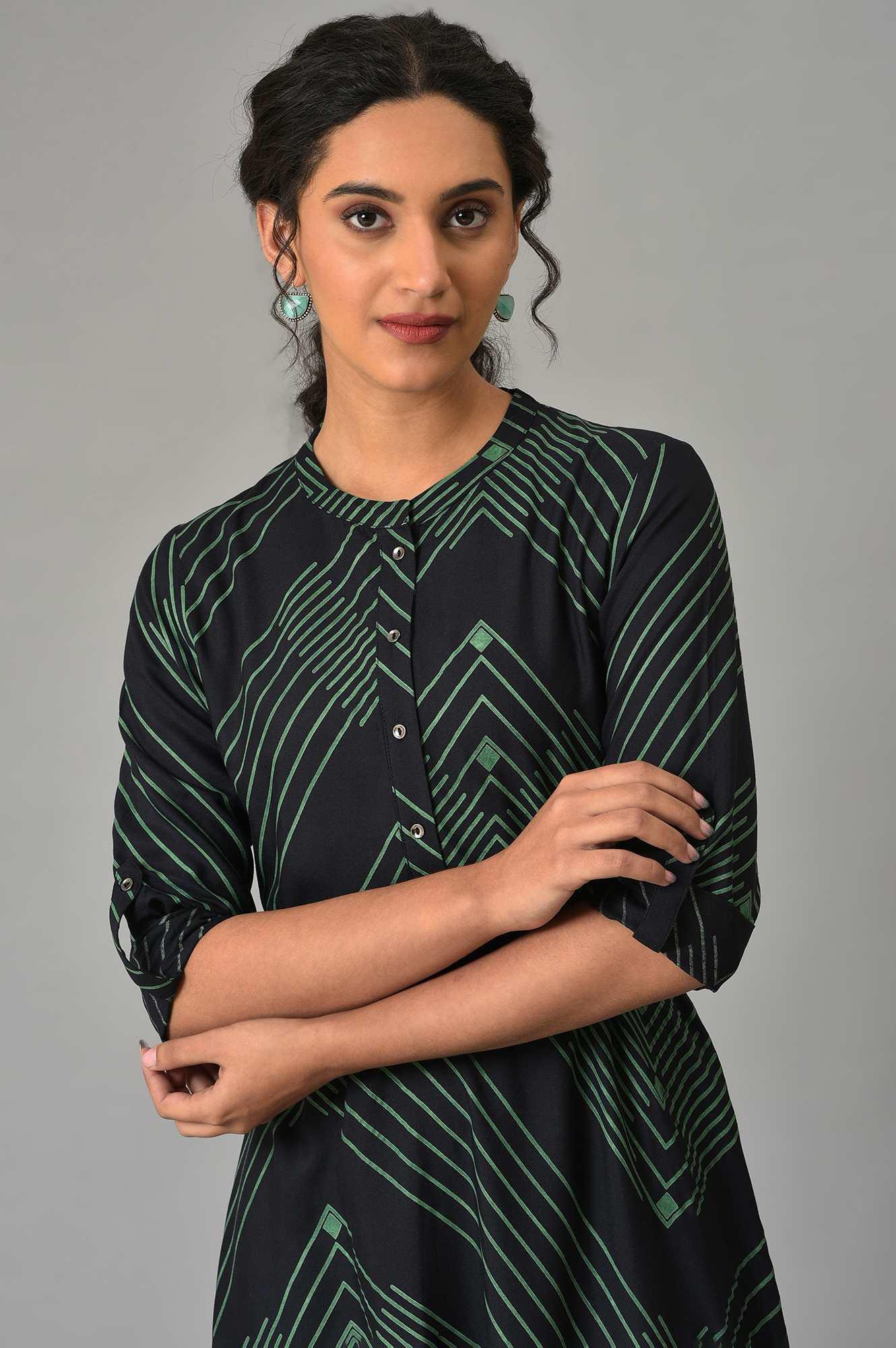 Black Matrix Printed Circular Shirt Dress With Belt - wforwoman