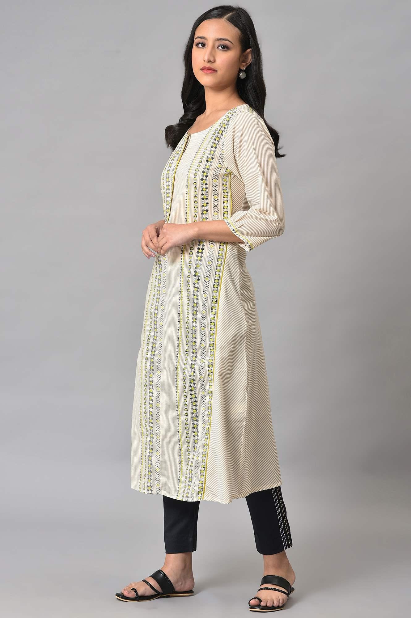 Ecru Misdent Printed Summer kurta - wforwoman