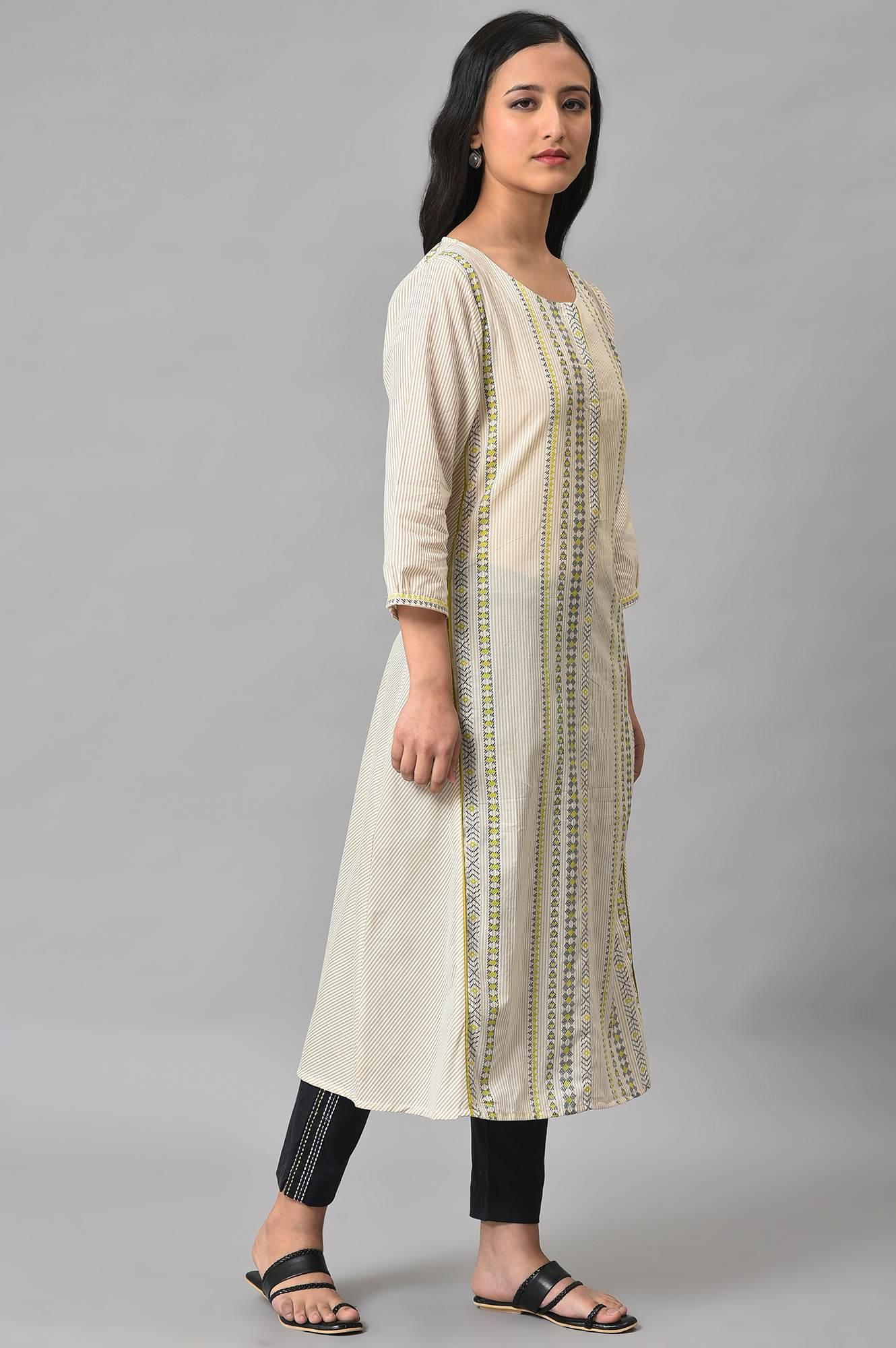 Ecru Misdent Printed Summer kurta - wforwoman
