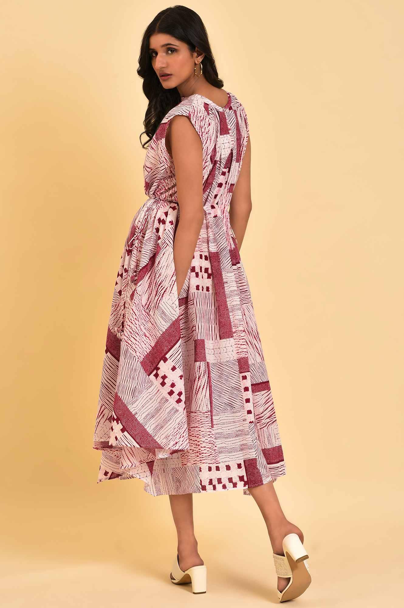 Red Abstract Printed Flared Vacay Dress - wforwoman