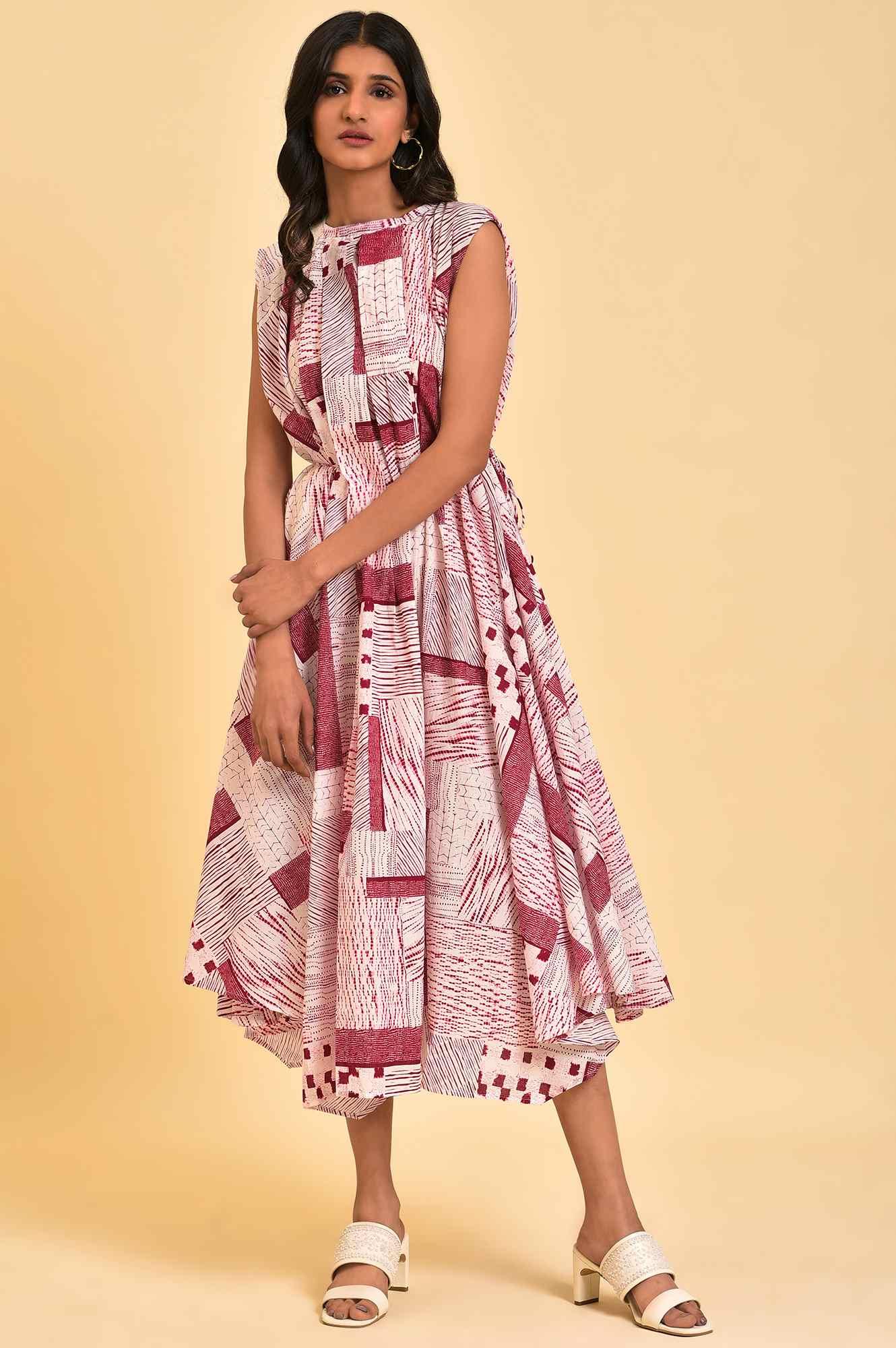 Red Abstract Printed Flared Vacay Dress - wforwoman