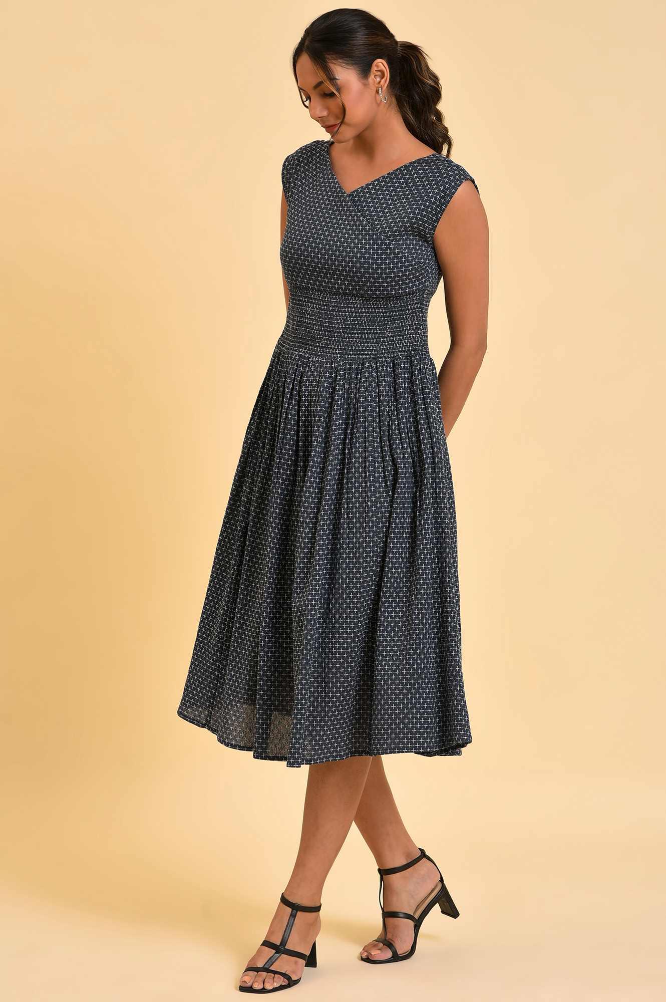 Blue Yarn Dyed Smocked Dress - wforwoman