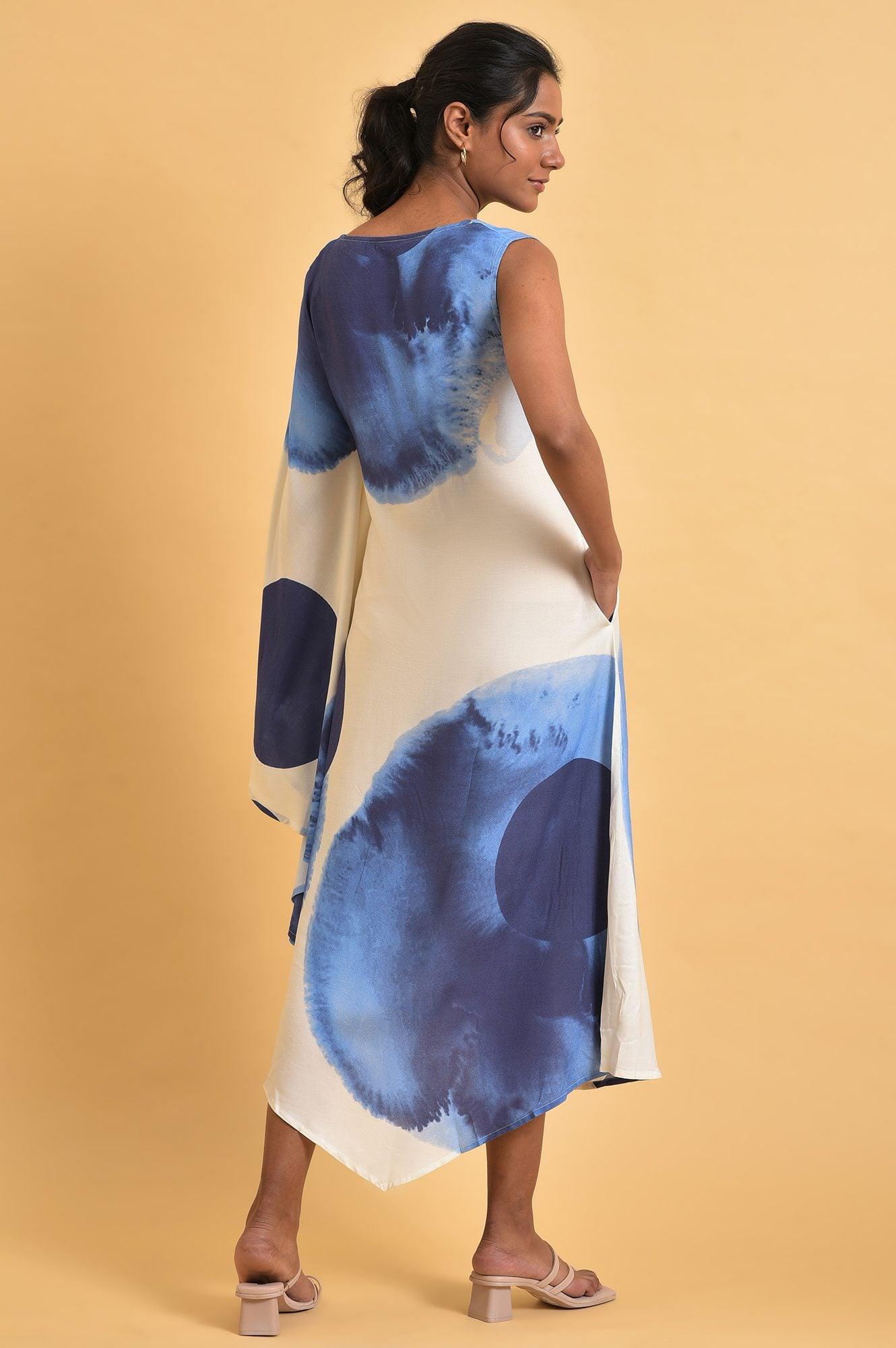 Blue One-Sided Sleeve Kaftan Dress - wforwoman