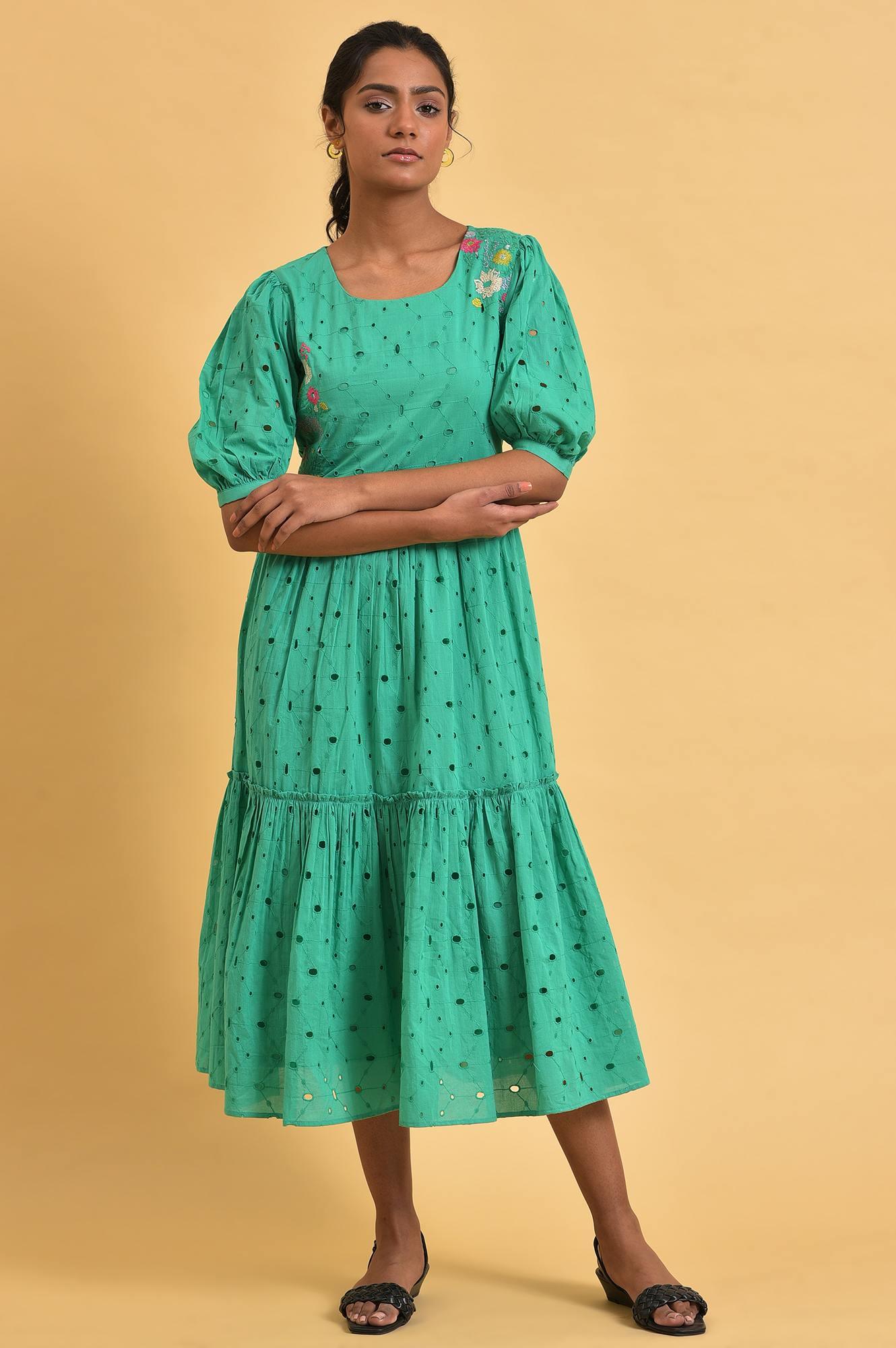 green schiffli dress Cotton for Women fitted prom gown