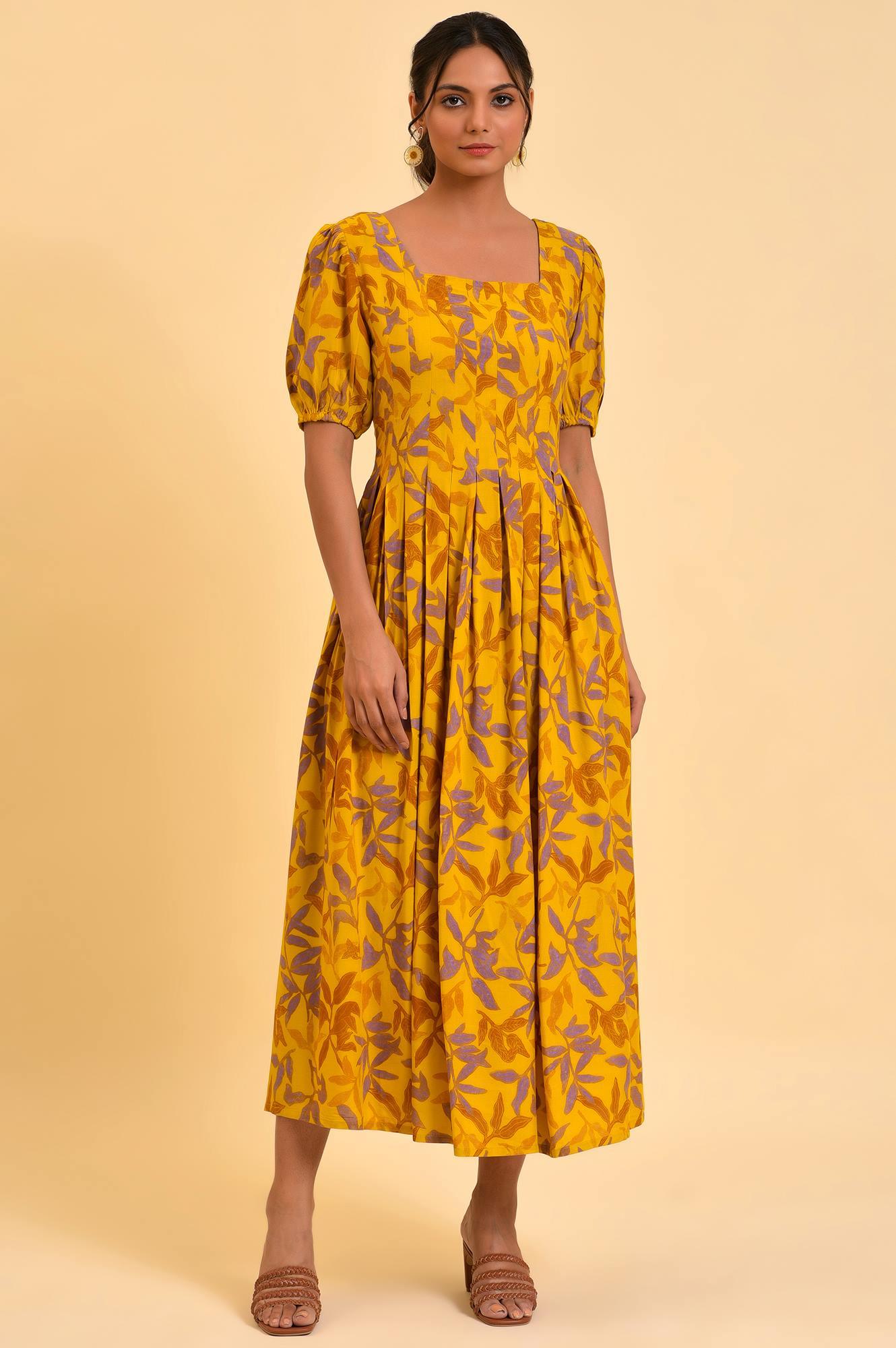 Yellow Pleated Long Summer Maxi Dress - wforwoman