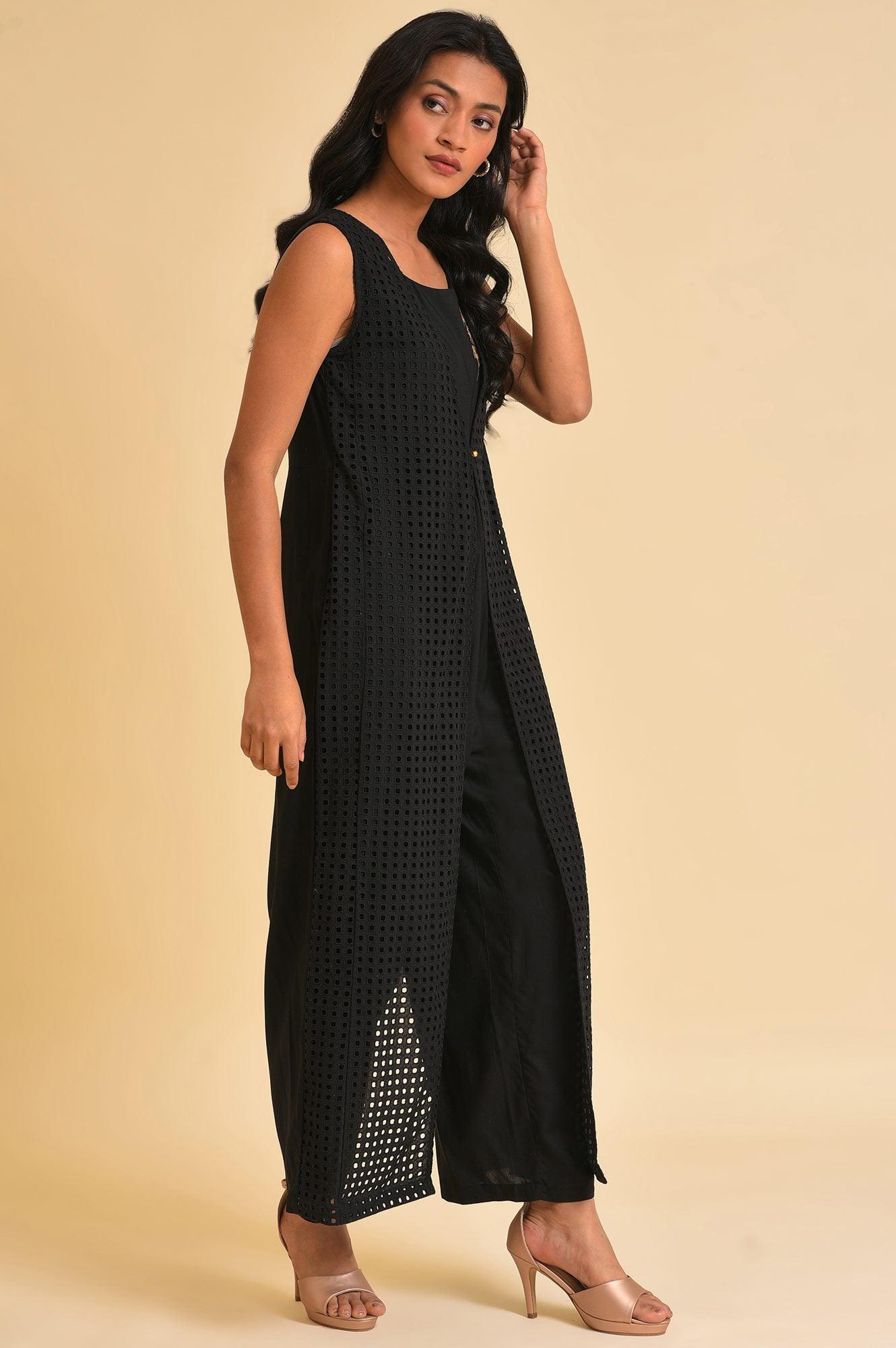 Black Schiffli Jumpsuit - wforwoman