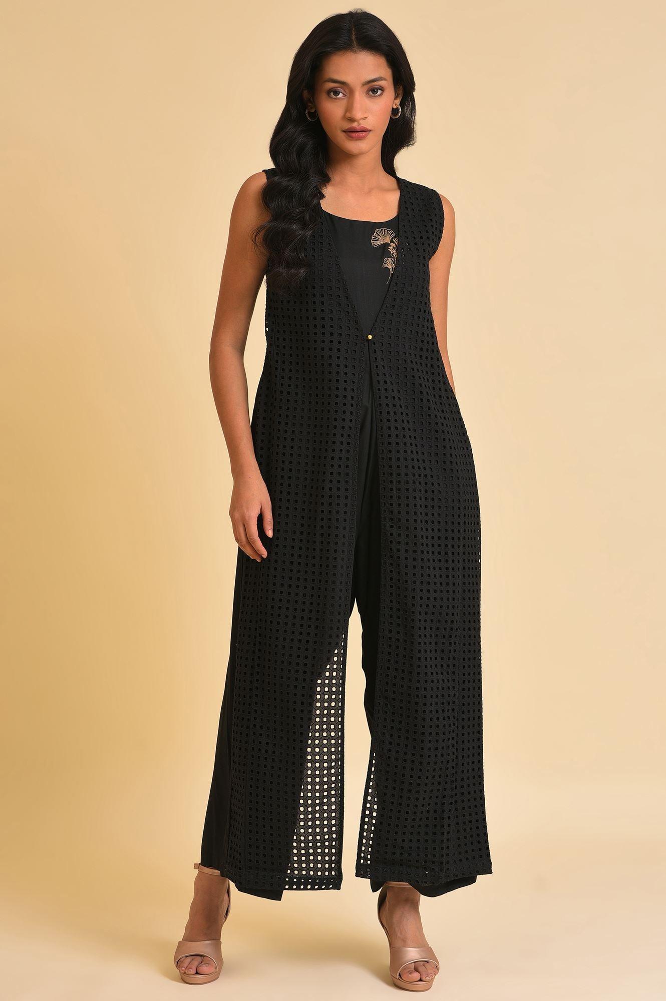 Black Schiffli Jumpsuit - wforwoman