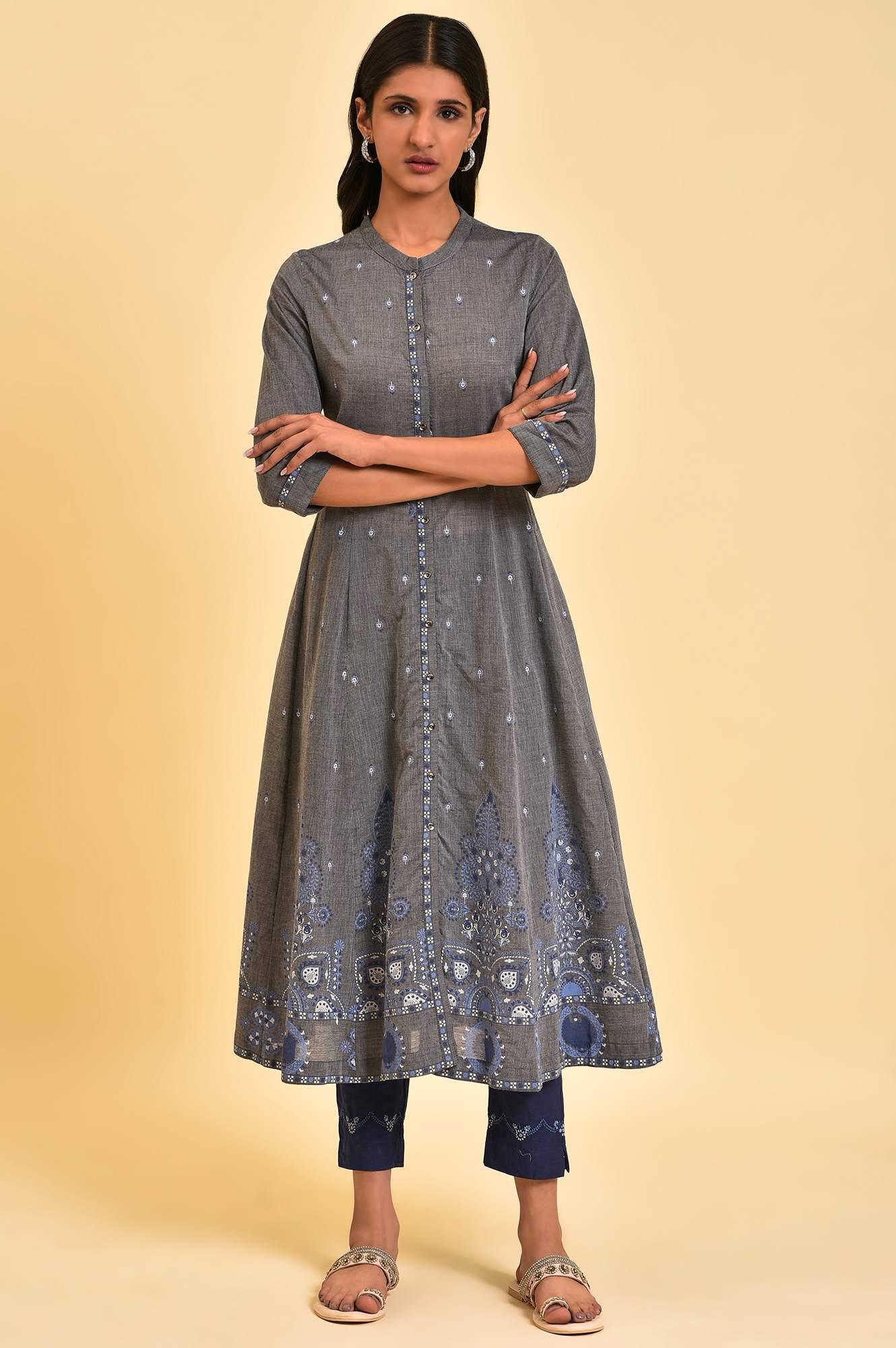 Grey Flared Printed kurta - wforwoman