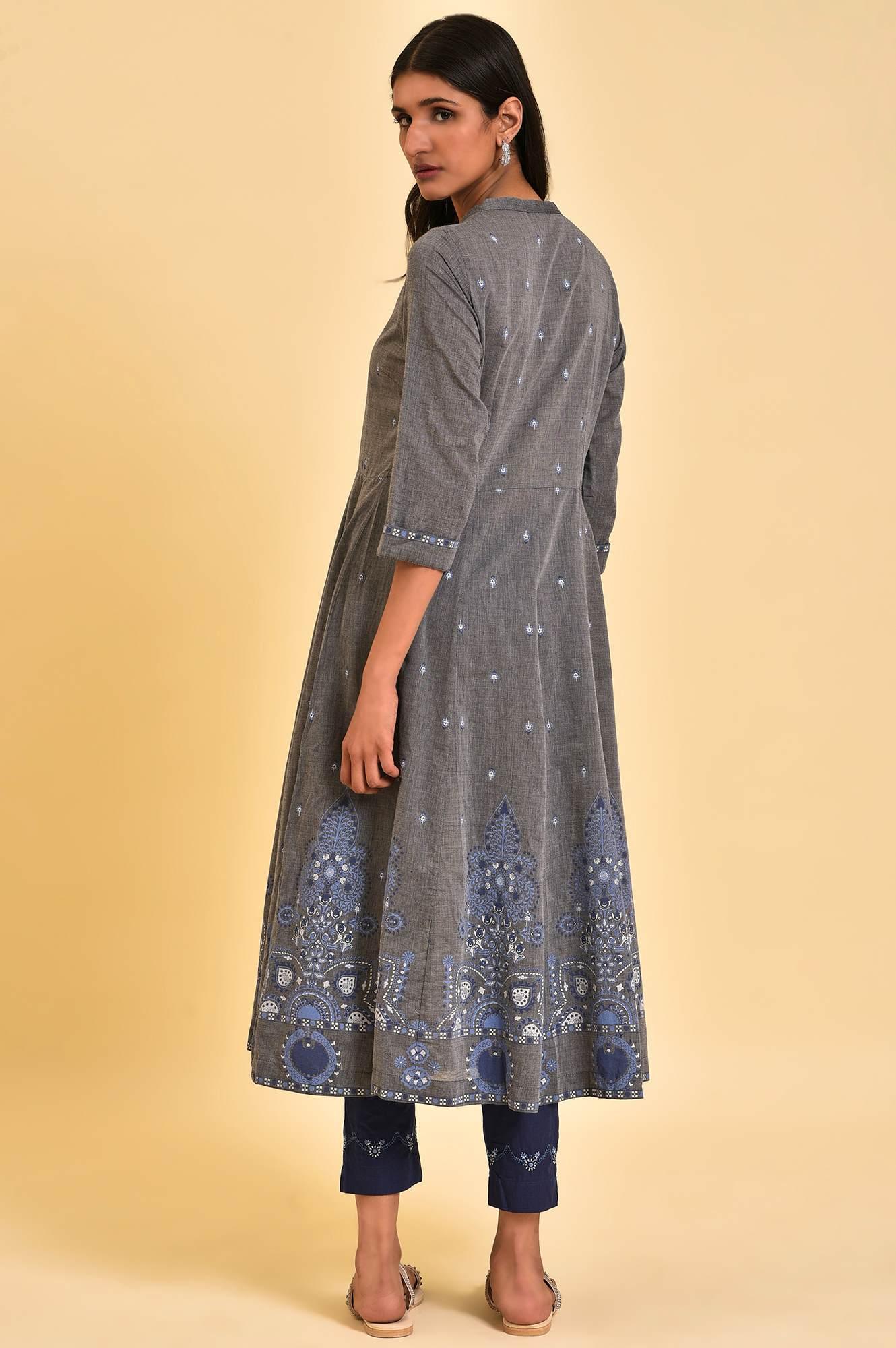 Grey Flared Printed kurta - wforwoman
