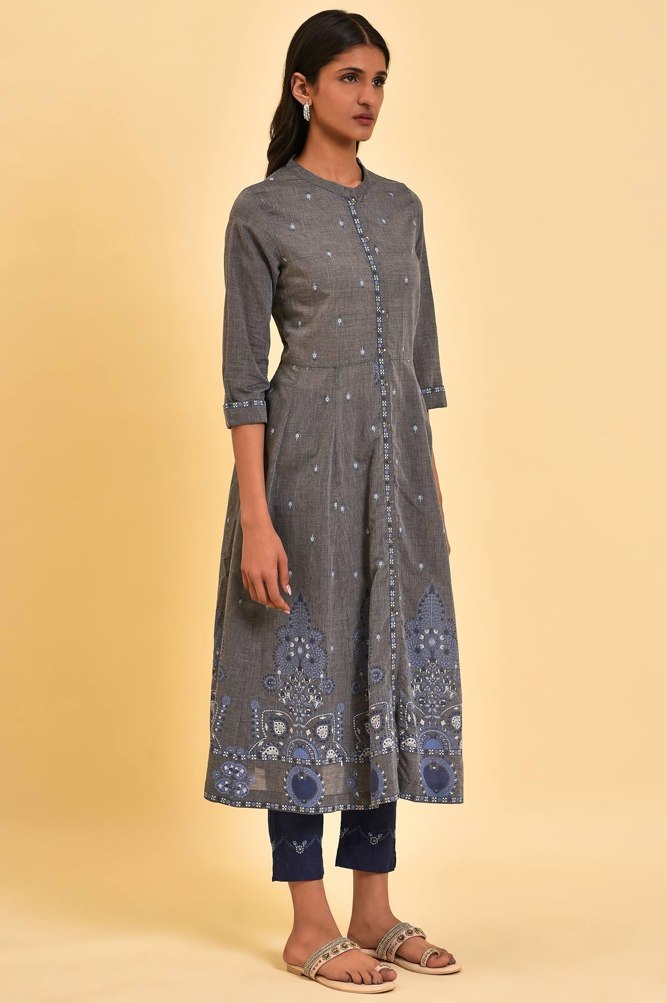 Grey Flared Printed kurta - wforwoman