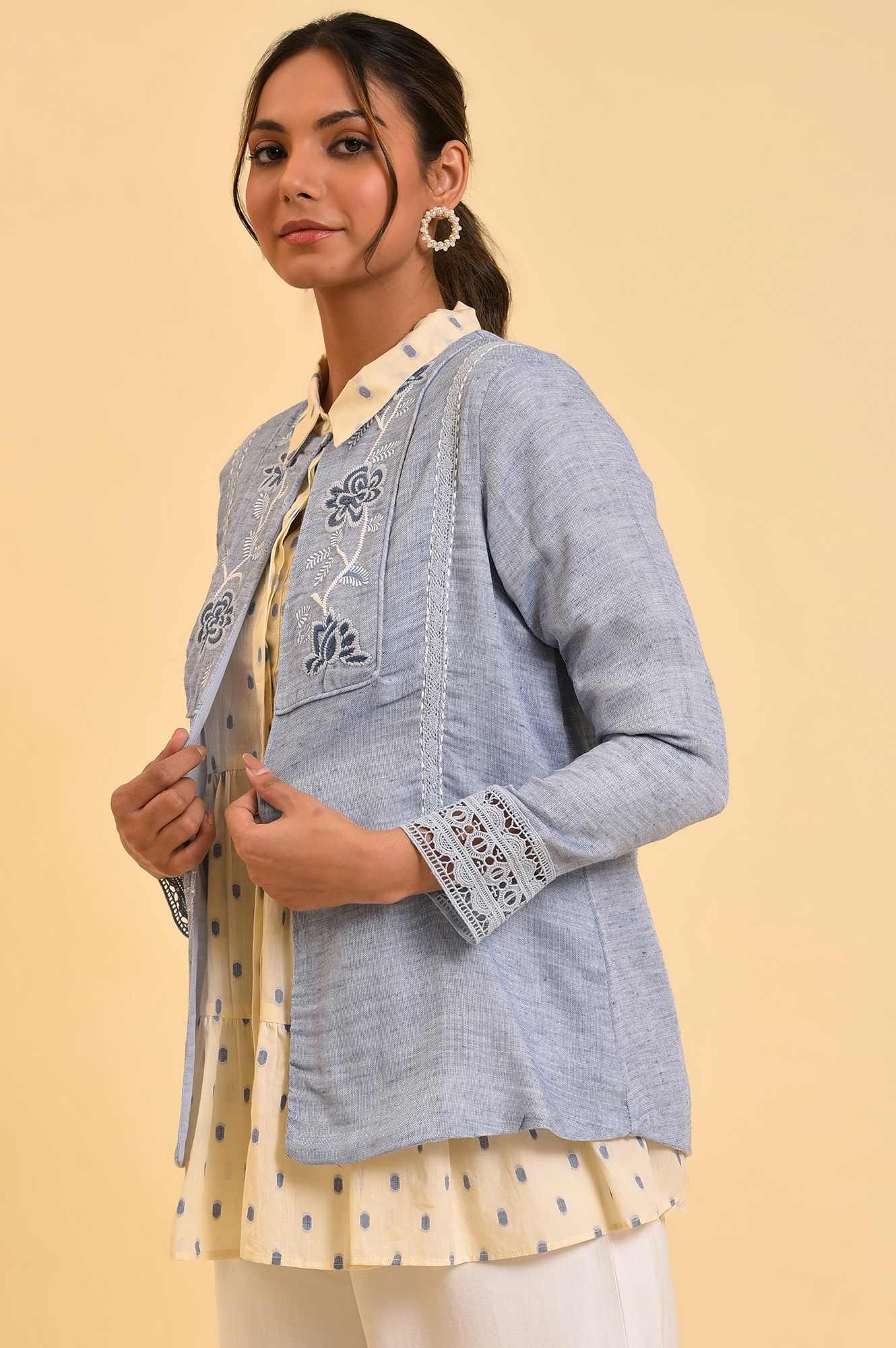 Blue Cotton Flax Summer Jacket - wforwoman