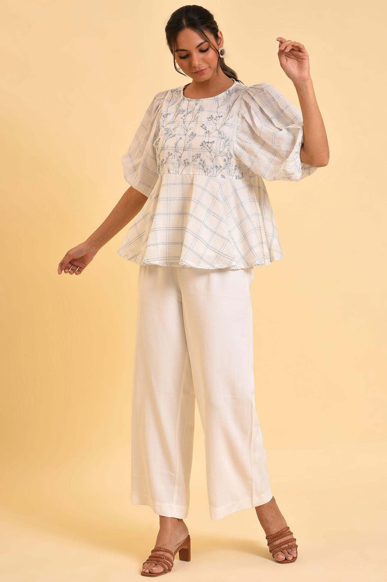 Ecru Checker Peplum Top - wforwoman