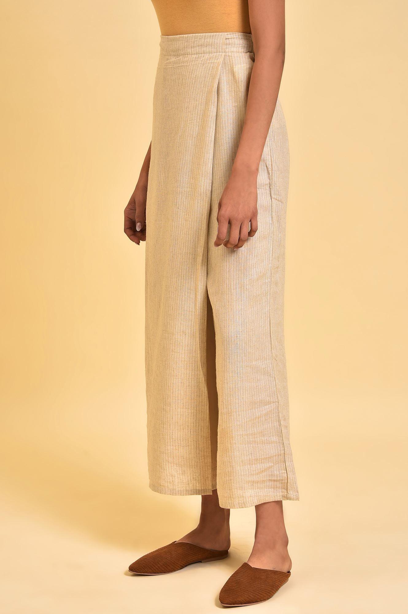 Beige Front Overlap Pants - wforwoman