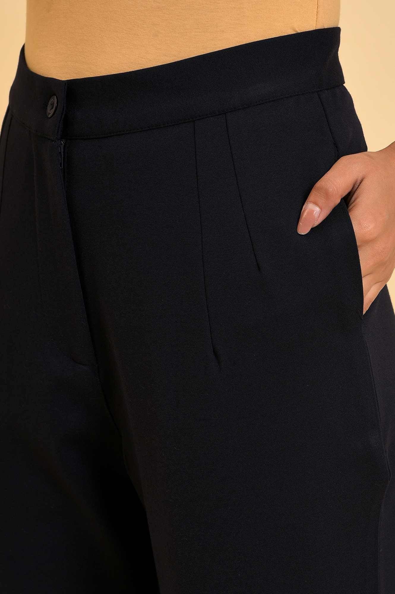 Navy Blue Straight Fit Trouser Pants - wforwoman
