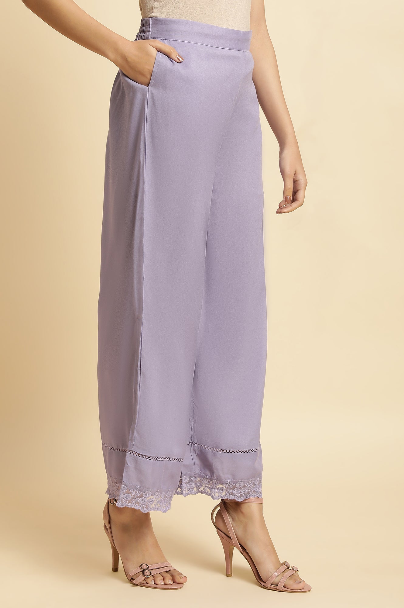 Light Purple Polka Dots Printed Straight Kurta with Parallel Pant Set