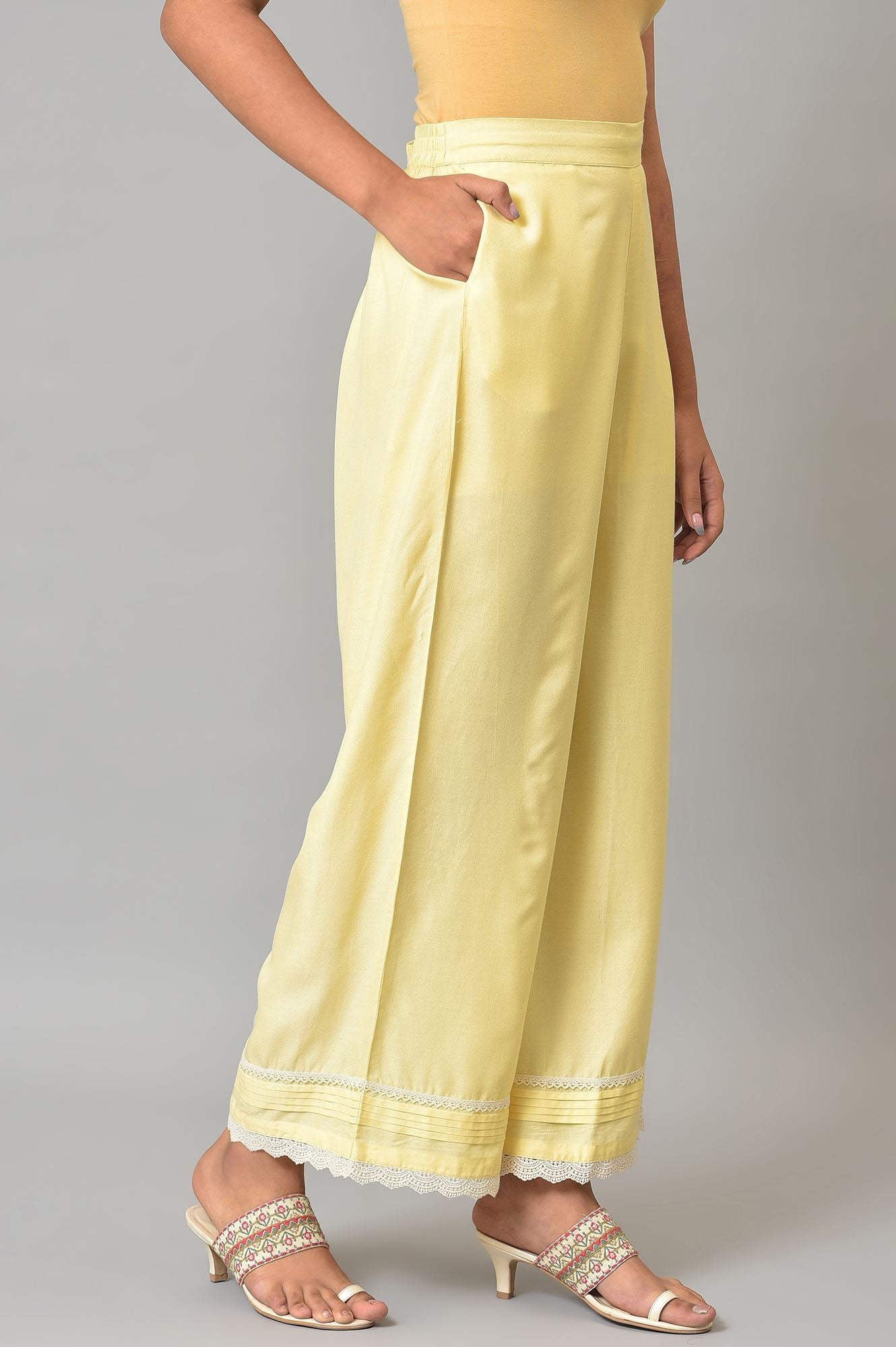 Yellow Thread Embroidery Pure Cotton Straight Dress and Parallel Pant Set