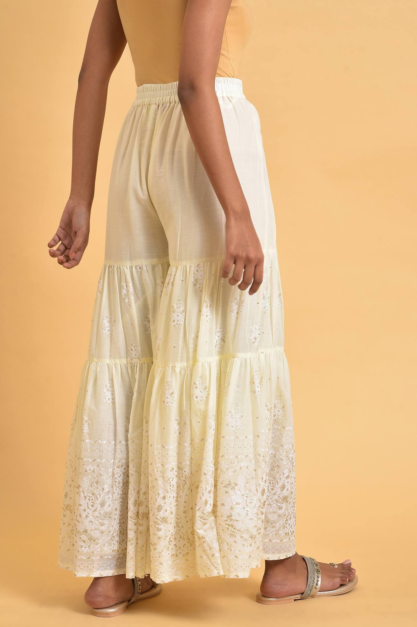 Ecru Glitter Printed Sharara - wforwoman