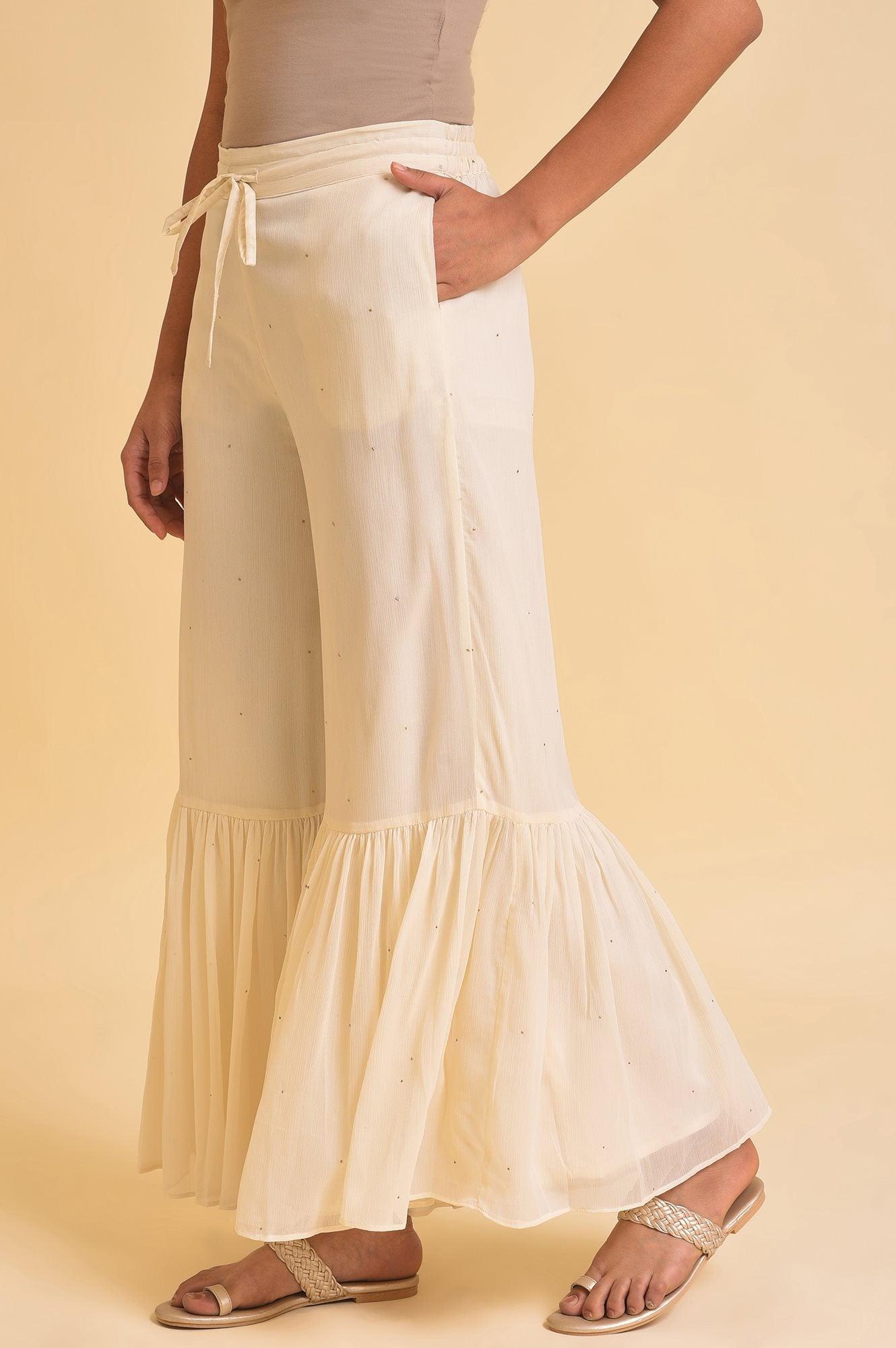 Ecru Solid Flared Sharara - wforwoman