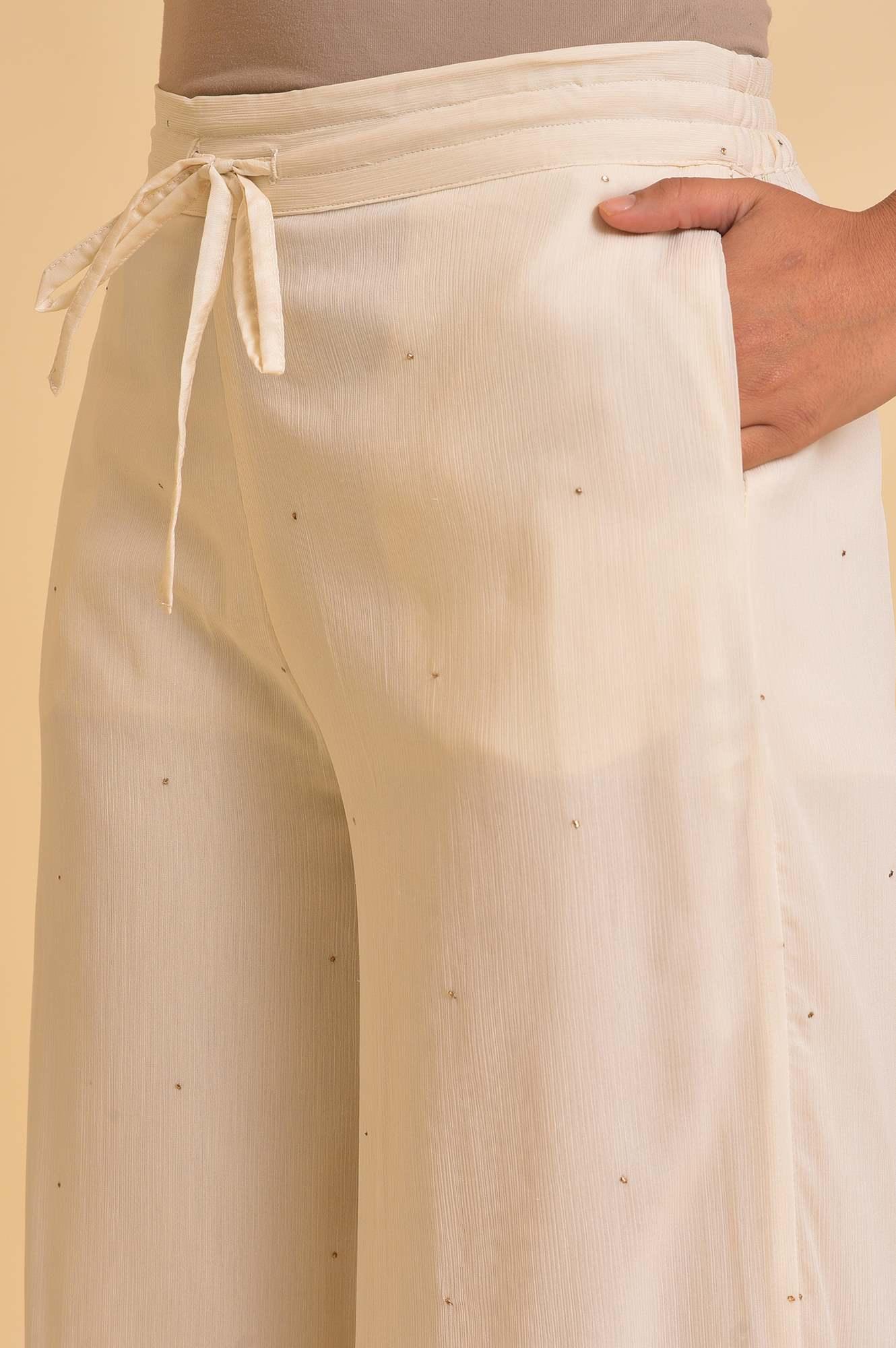 Ecru Solid Flared Sharara - wforwoman