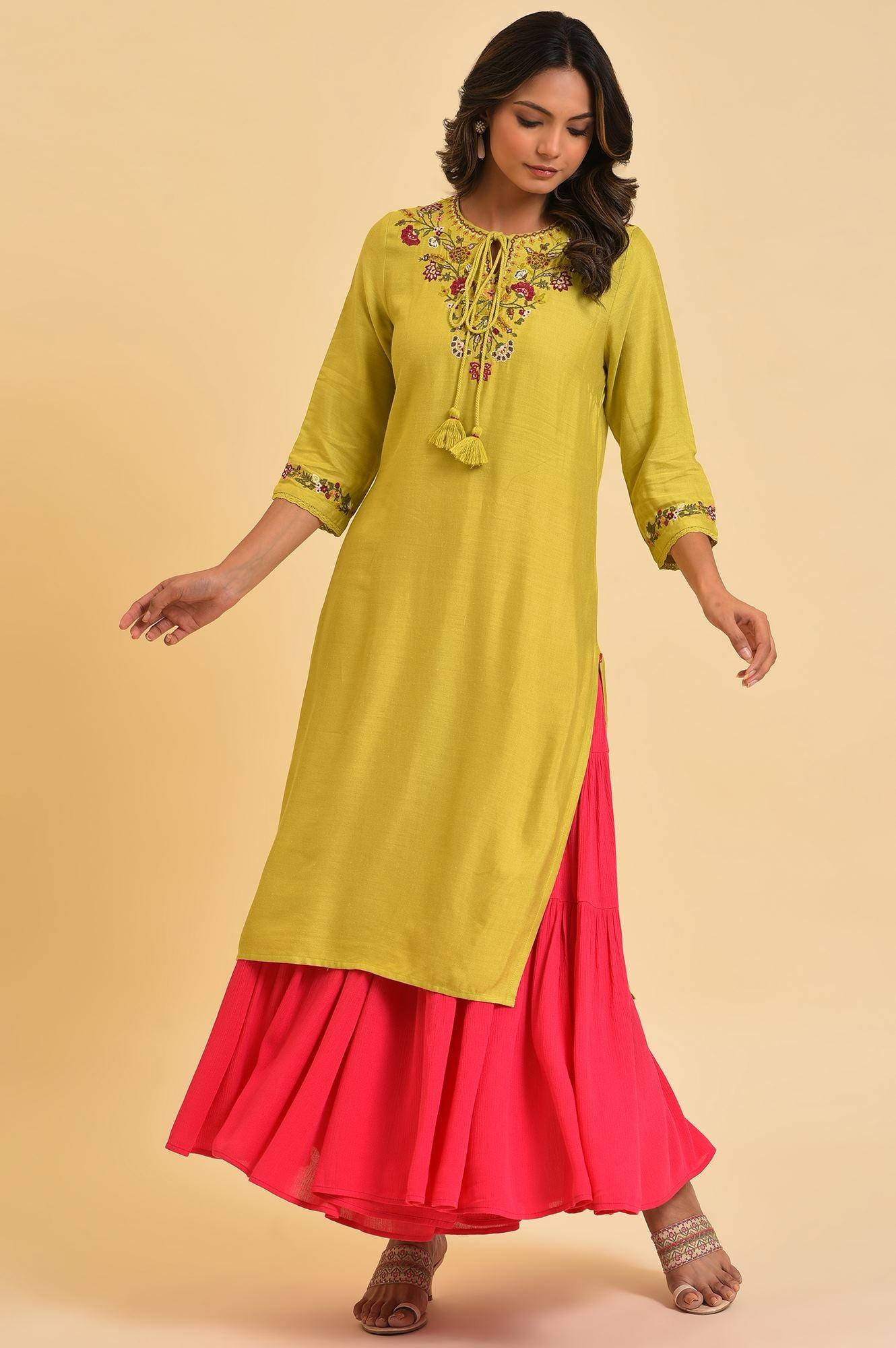 Pink Tiered Solid Sharara - wforwoman