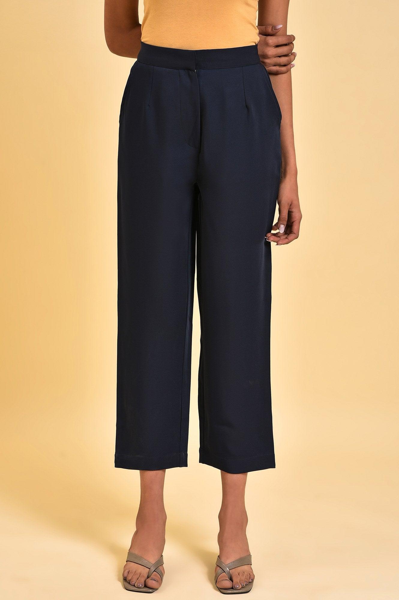 Dark Blue Straight Western Pants - wforwoman