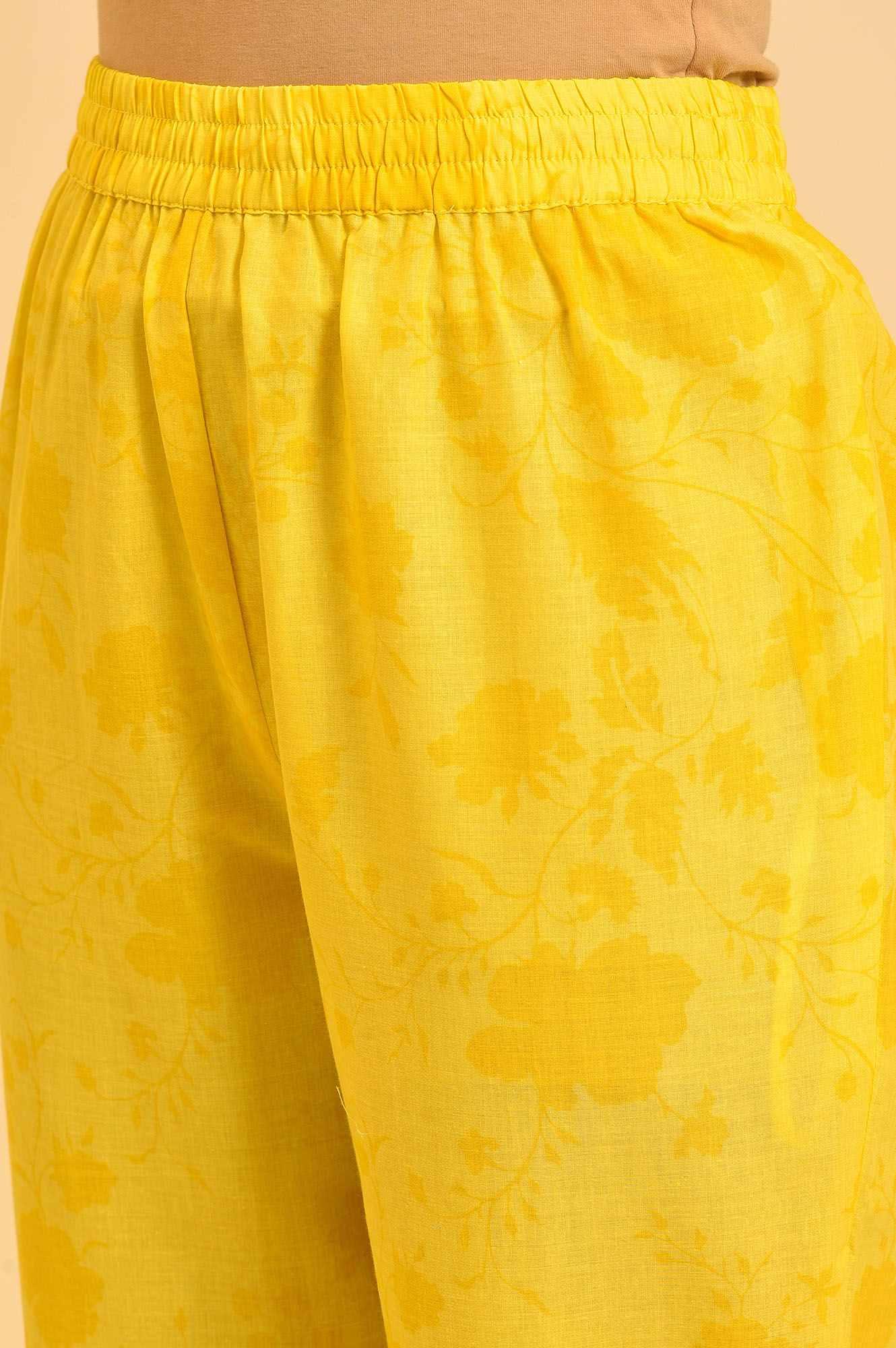 Yellow Floral Print kurta & Straight Pants Co-Ord Set - wforwoman
