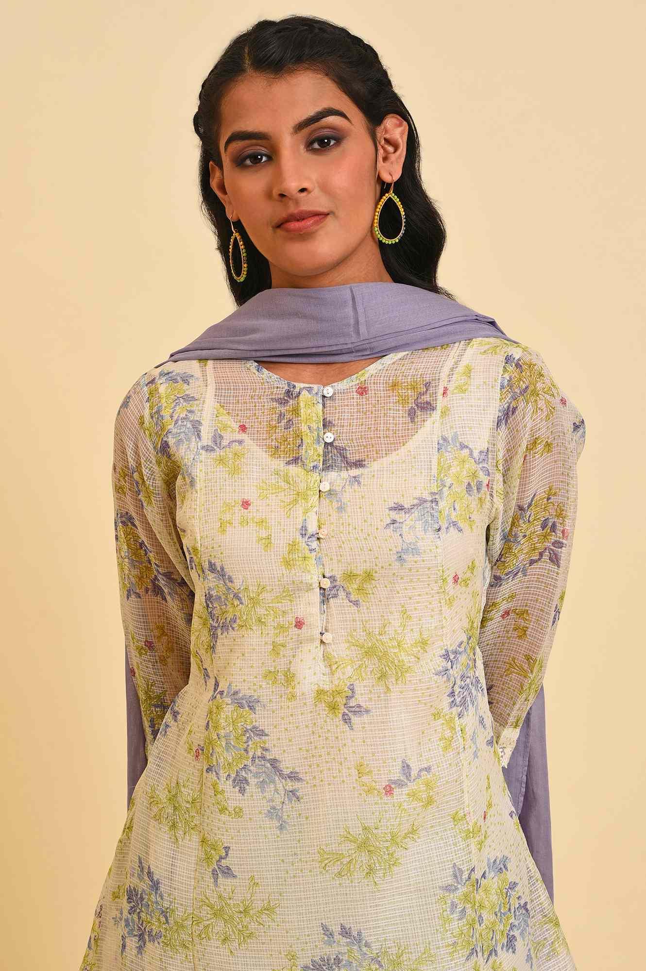 Ecru Kota Floral kurta Set - wforwoman