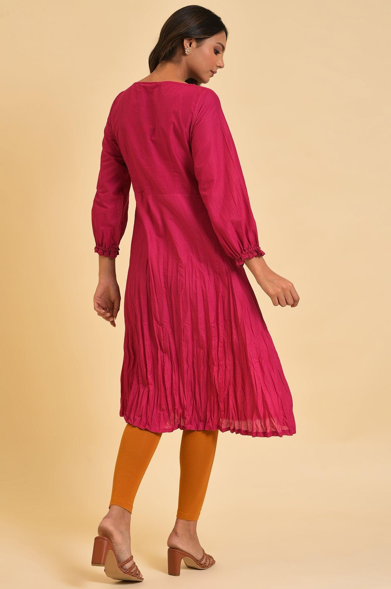 Berry Pink Embroidered kurta & Tights Set - wforwoman