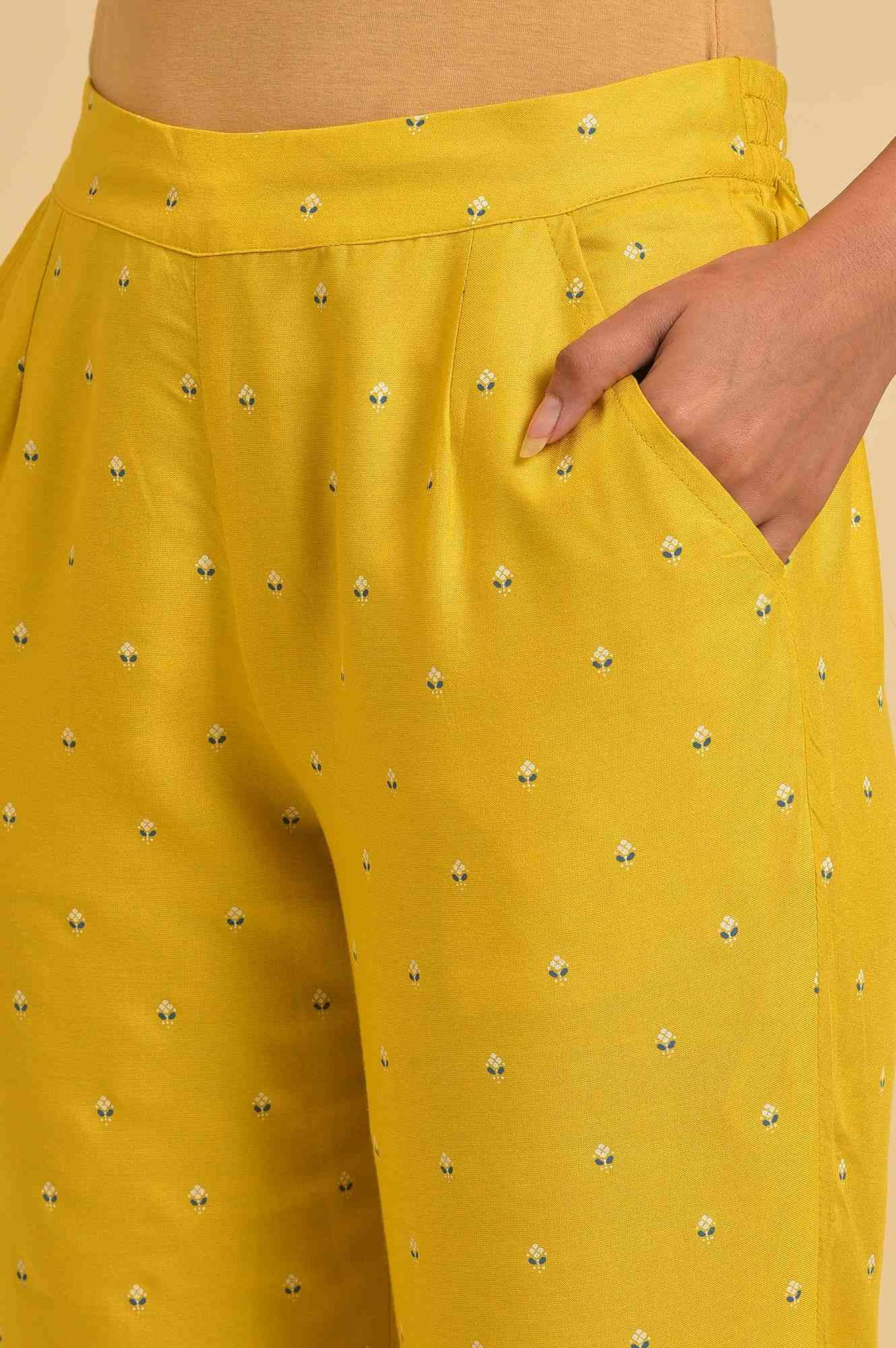 Yellow Glitter Printed Festive kurta, Pants & Dupatta Set - wforwoman