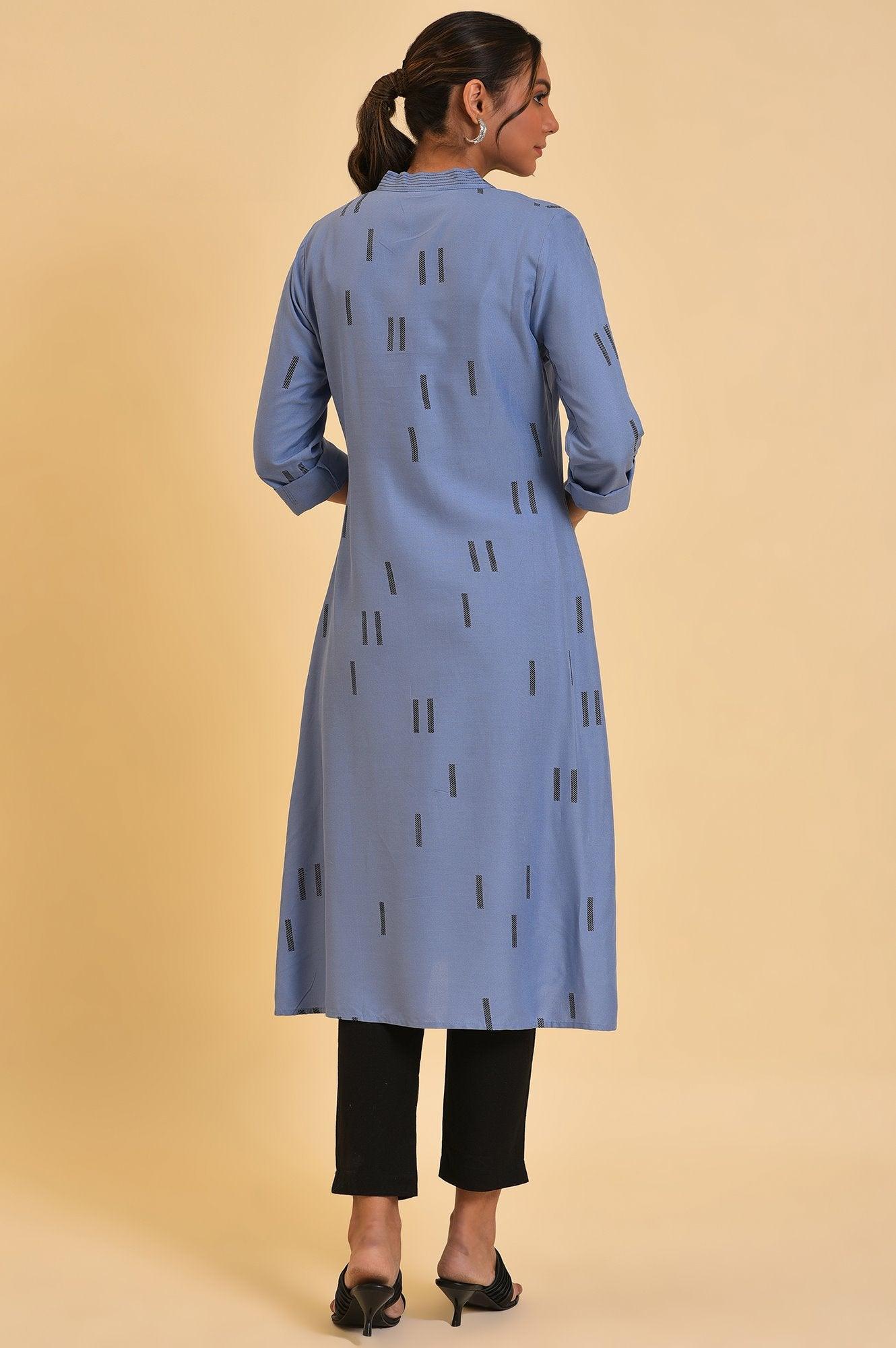 Blue Geometric Print kurta & Pants Set - wforwoman