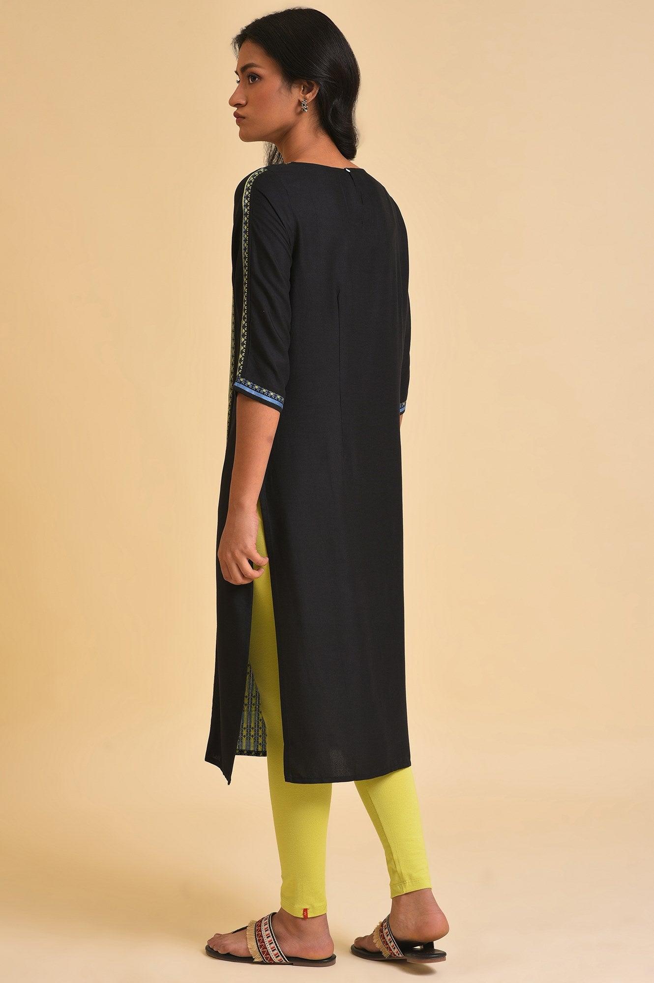 Black Printed kurta & Tights Set - wforwoman