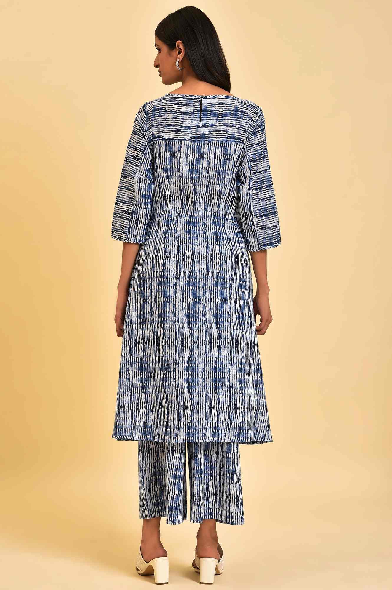 Blue Printed Contemporary Co-Ord Set - wforwoman
