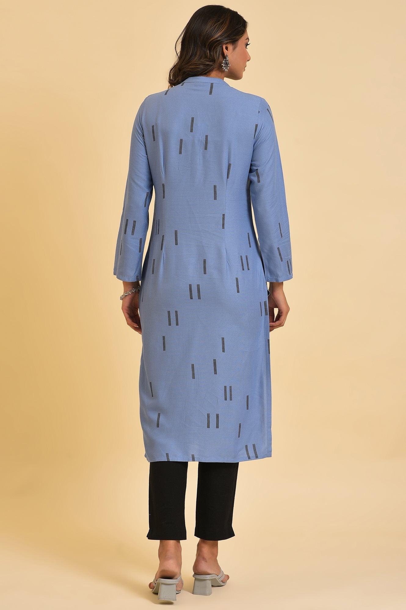 Blue Geometric Print Shirt kurta & Pants Set - wforwoman