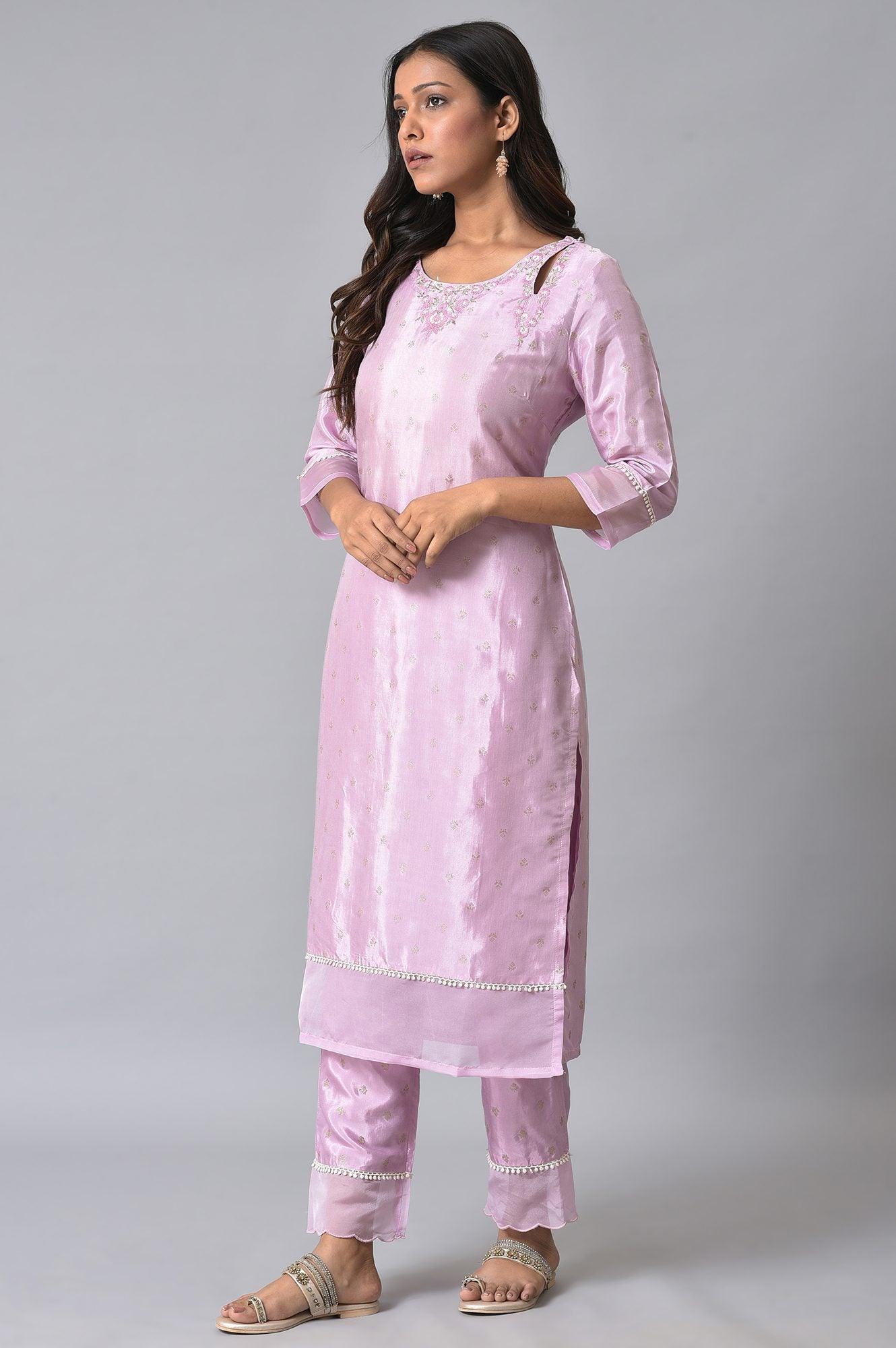 Light Purple Embroidered kurta Set - wforwoman