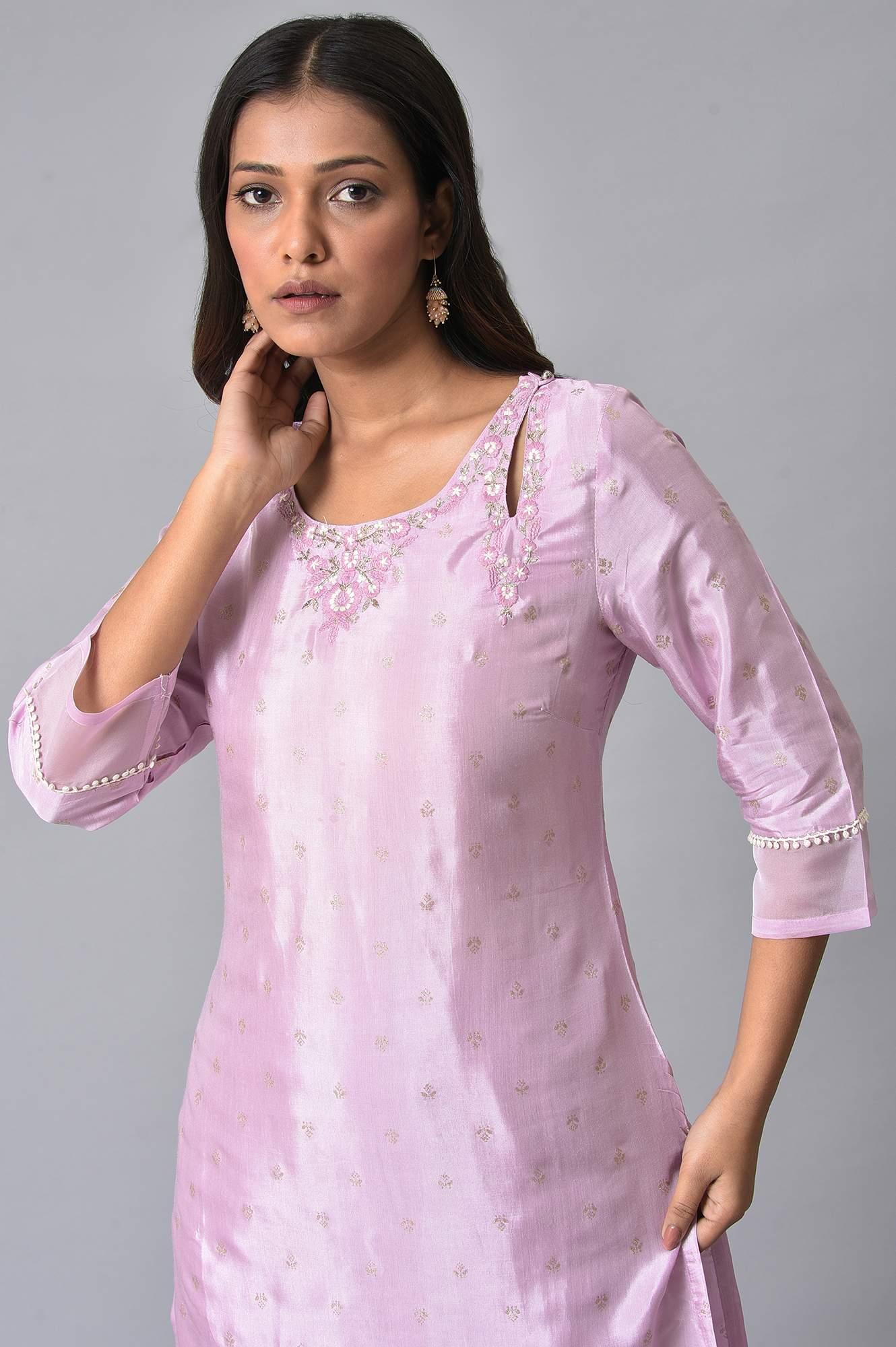 Light Purple Embroidered kurta Set - wforwoman