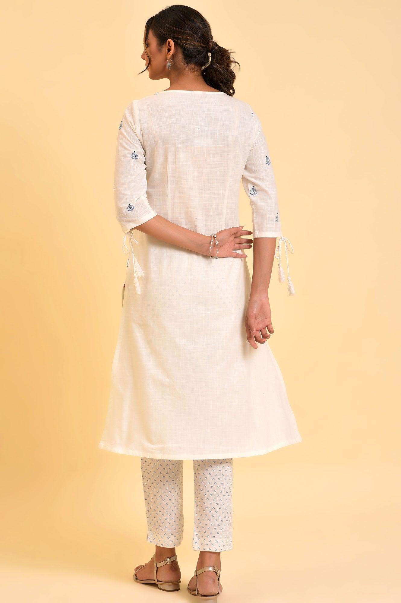 Ecru Floral Printed kurta & Pants Set - wforwoman