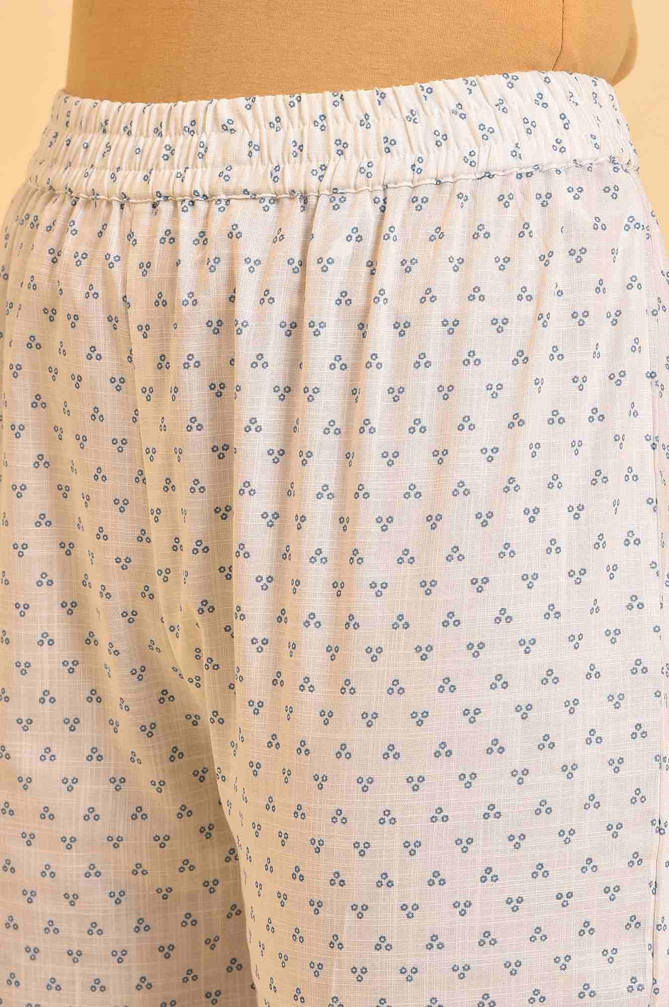 Ecru Floral Printed kurta & Pants Set - wforwoman