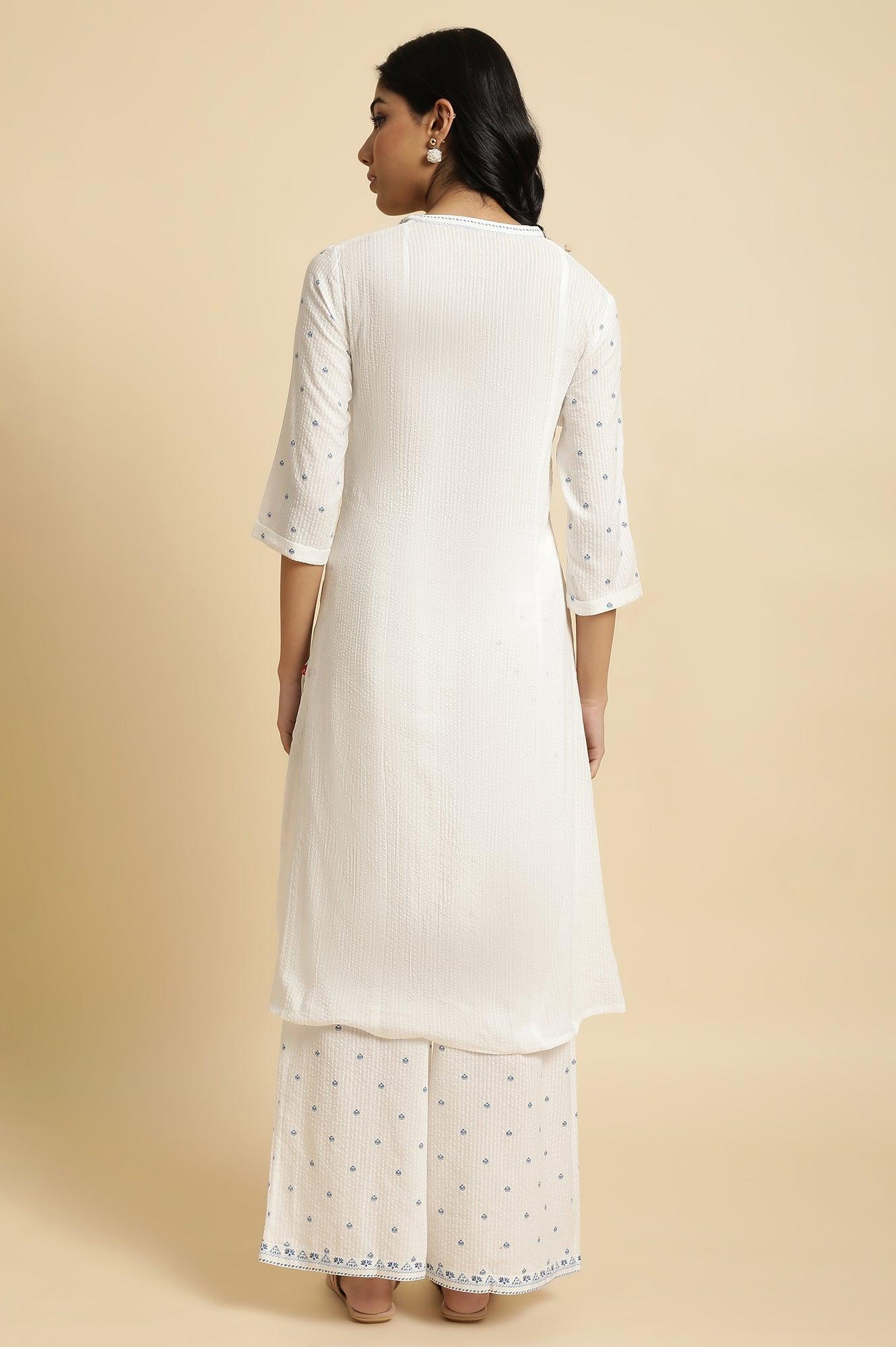 White Printed Summer kurta Co-Ord Set - wforwoman