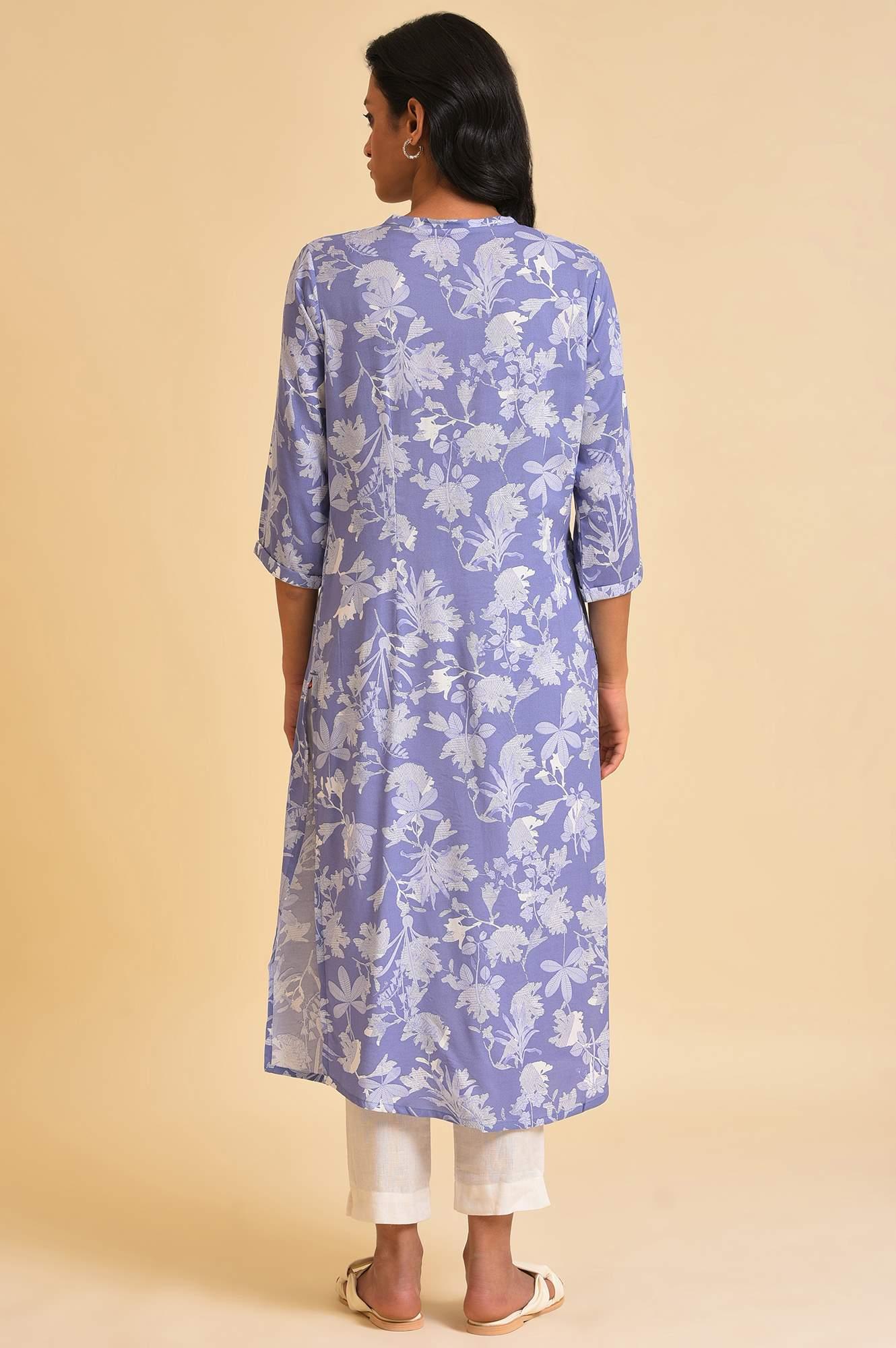 Blue Floral Printed kurta & Pants Set - wforwoman
