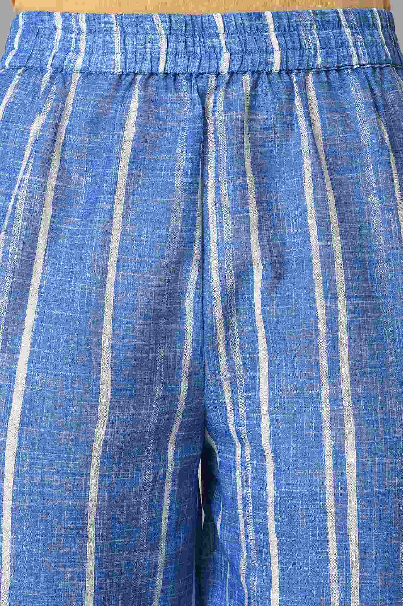 Blue Printed Kurta And Pants Co-Ord Set - wforwoman