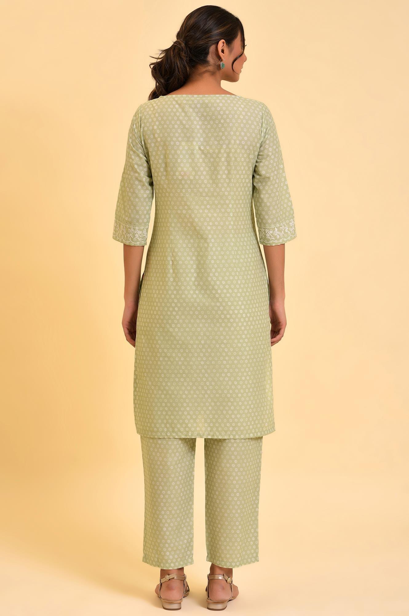 Light Green Printed kurta & Pants Co-Ord Set - wforwoman