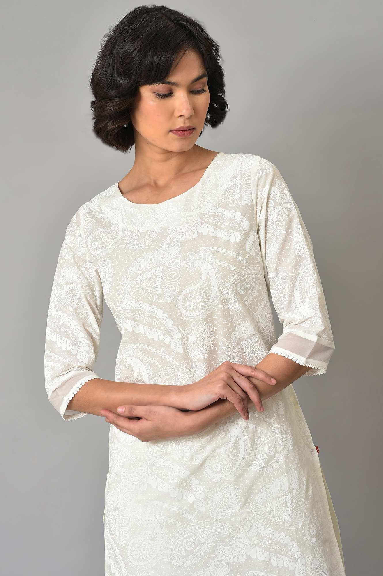 White Organza kurta And Pants Co-Ord Set - wforwoman