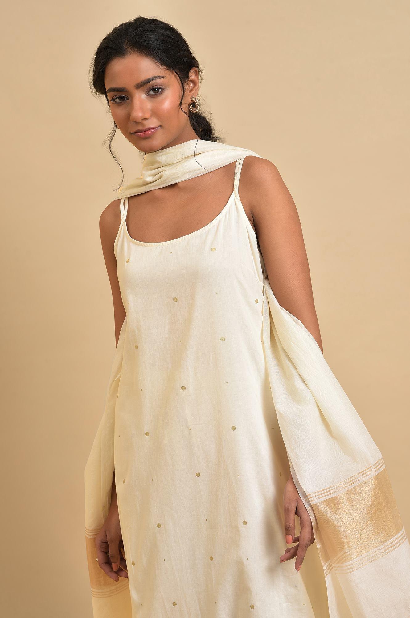Ecru Slip kurta Set With Inner - wforwoman