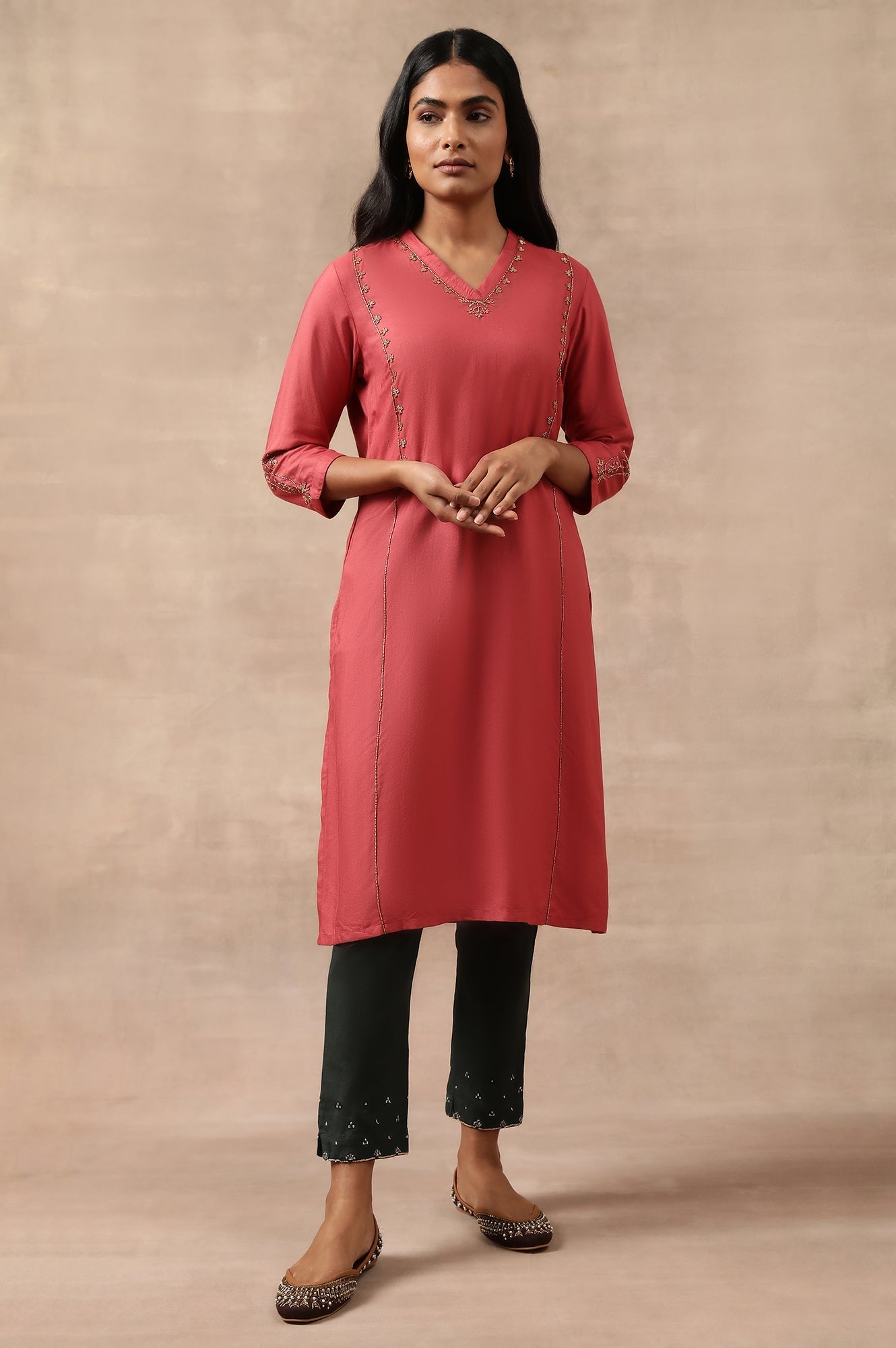 Bead Embroidered Viscose Silk Tussar kurta
