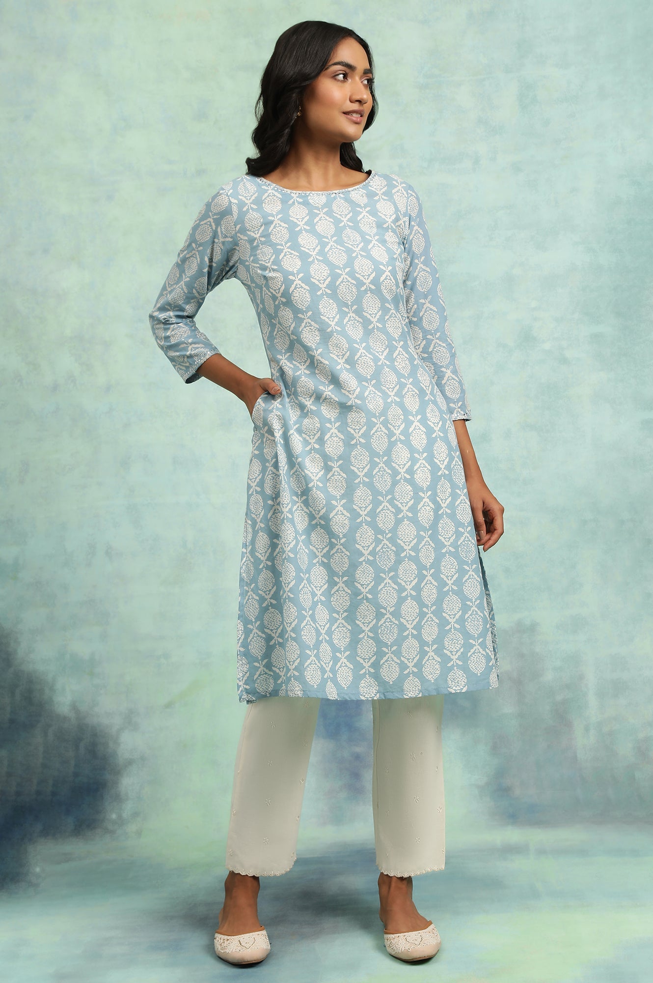 Blue Hand Block Print kurta